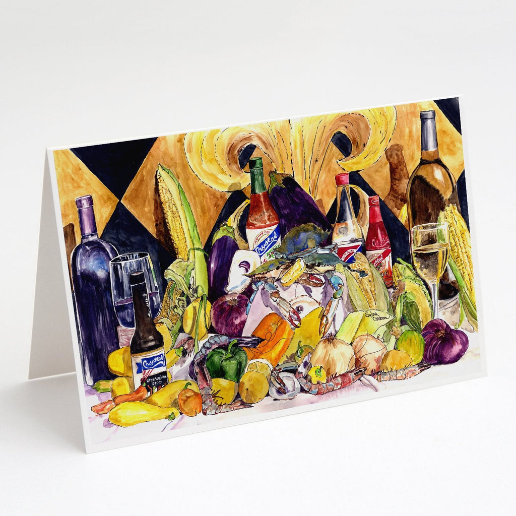 Crystal Hot Sauce with Fleur De lis and Wine Greeting Cards Pack of 8 Blank Cards with Envelopes Whimsical A7 Size 5x7
