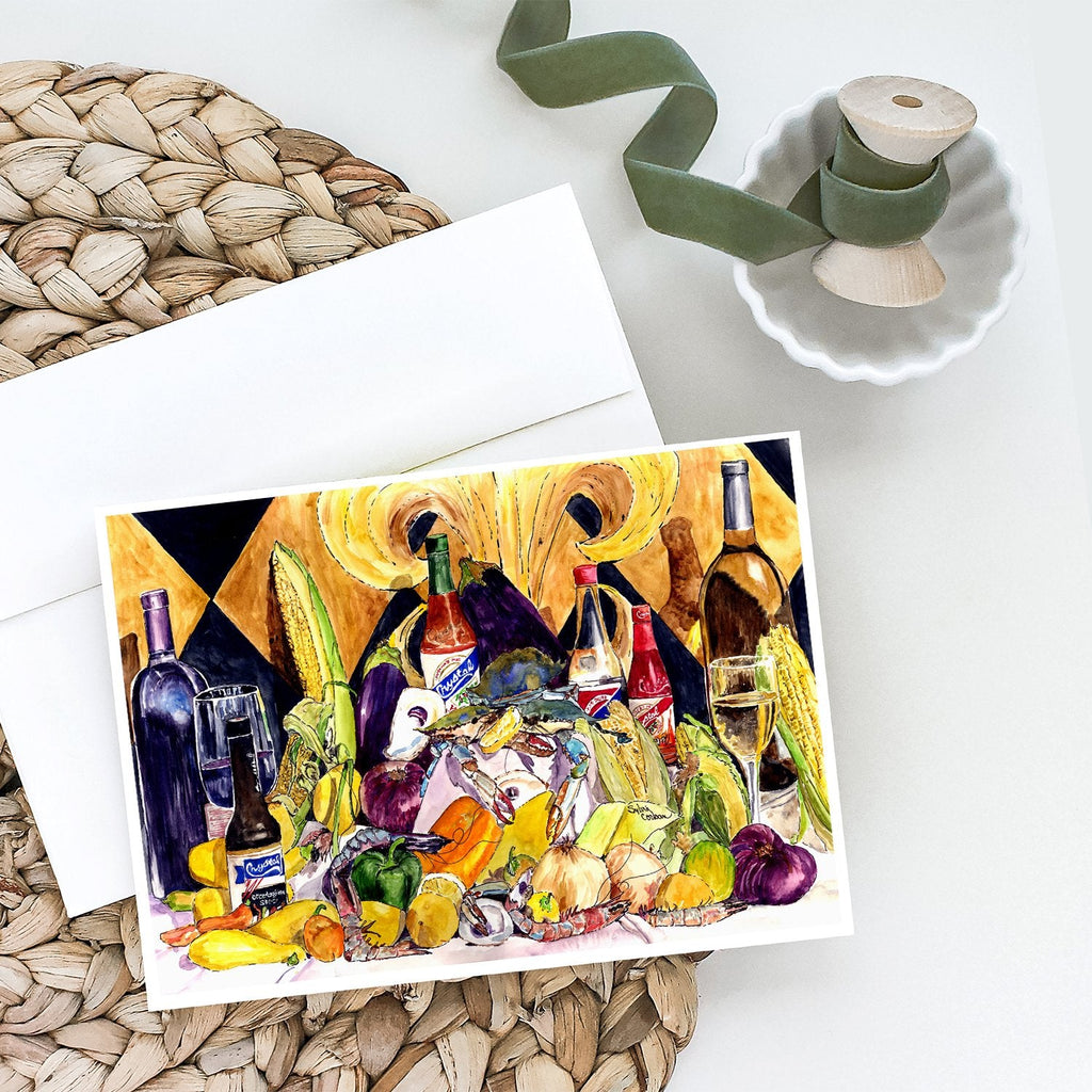 Crystal Hot Sauce with Fleur De lis and Wine Greeting Cards Pack of 8 Blank Cards with Envelopes Whimsical A7 Size 5x7