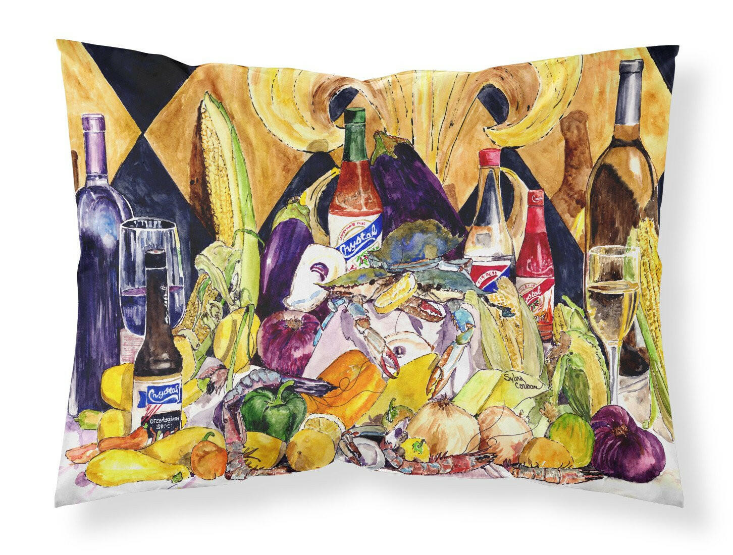 Crystal Hot Sauce with Fleur De lis and Wine Standard Pillowcase Lightweight Super Soft Easy Care Decorative Artwork Pillowcase, Standard
