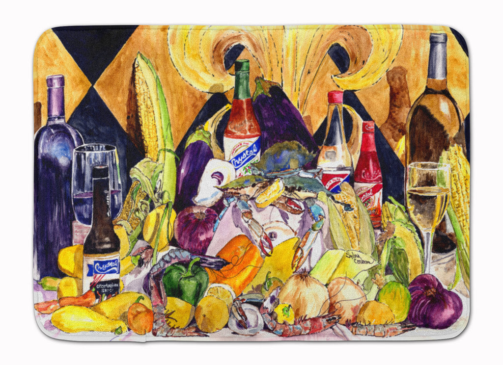 Crystal Hot Sauce with Fleur De lis and Wine Memory Foam Kitchen Mat Machine Washable Anti-Fatigue Cushion Comfort Bath or Kitchen Rug