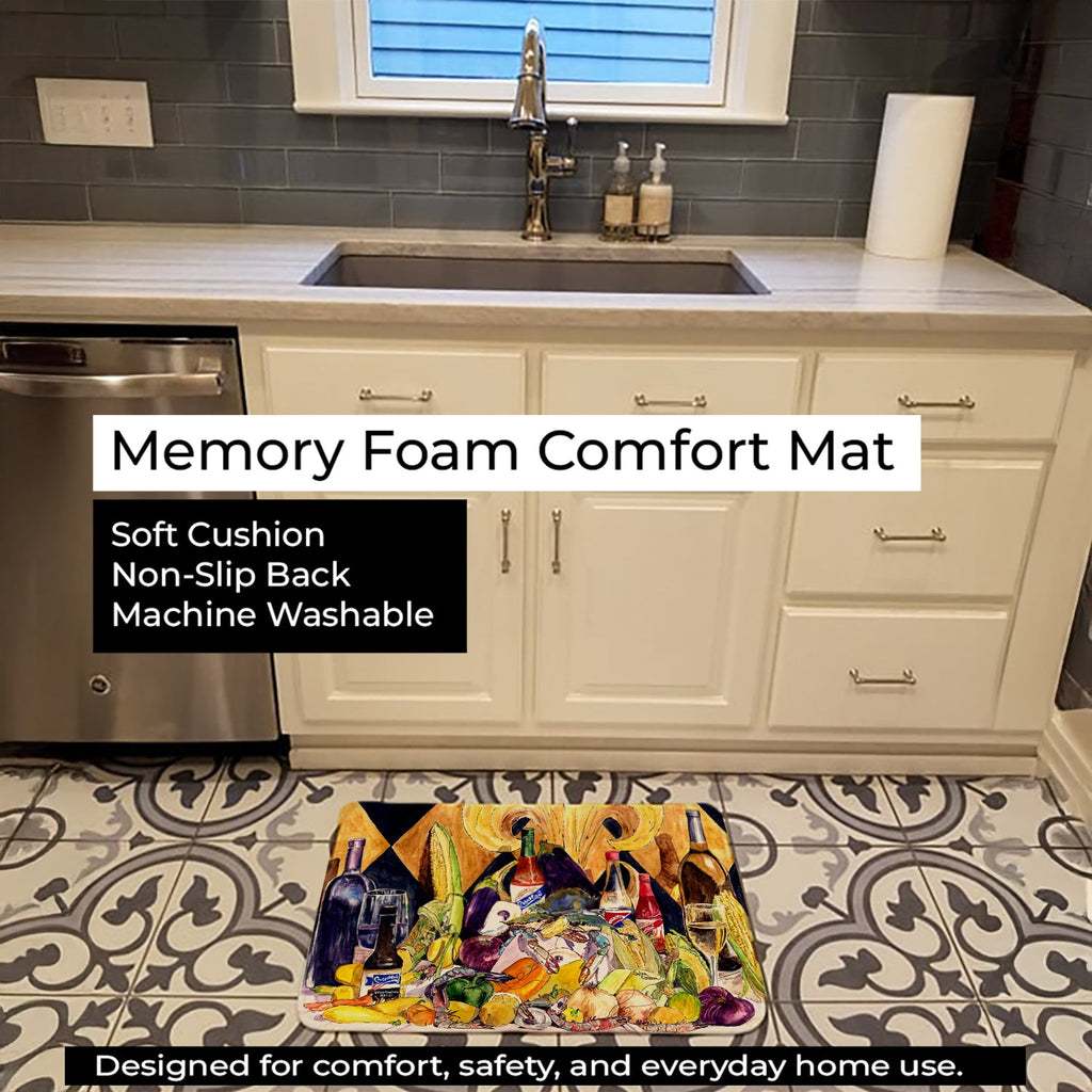 Crystal Hot Sauce with Fleur De lis and Wine Memory Foam Kitchen Mat Machine Washable Anti-Fatigue Cushion Comfort Bath or Kitchen Rug