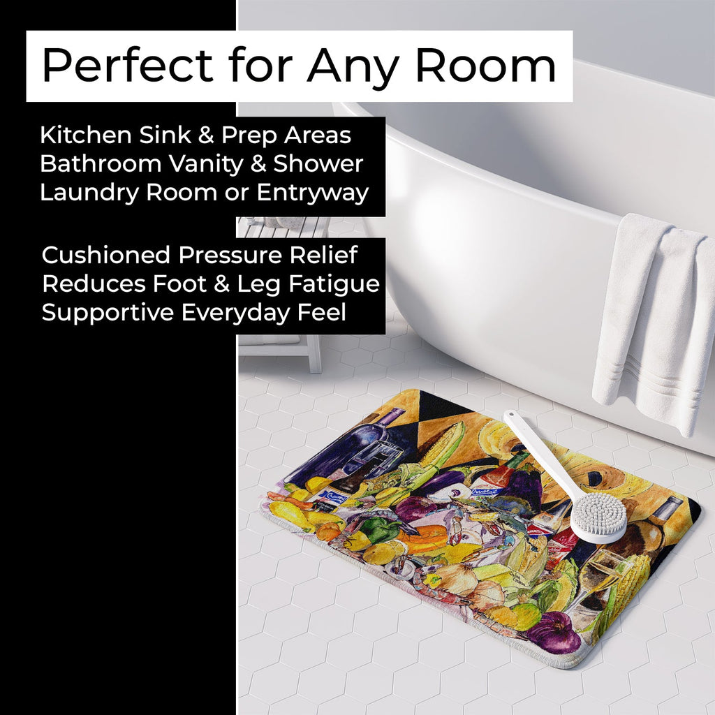 Crystal Hot Sauce with Fleur De lis and Wine Memory Foam Kitchen Mat Machine Washable Anti-Fatigue Cushion Comfort Bath or Kitchen Rug