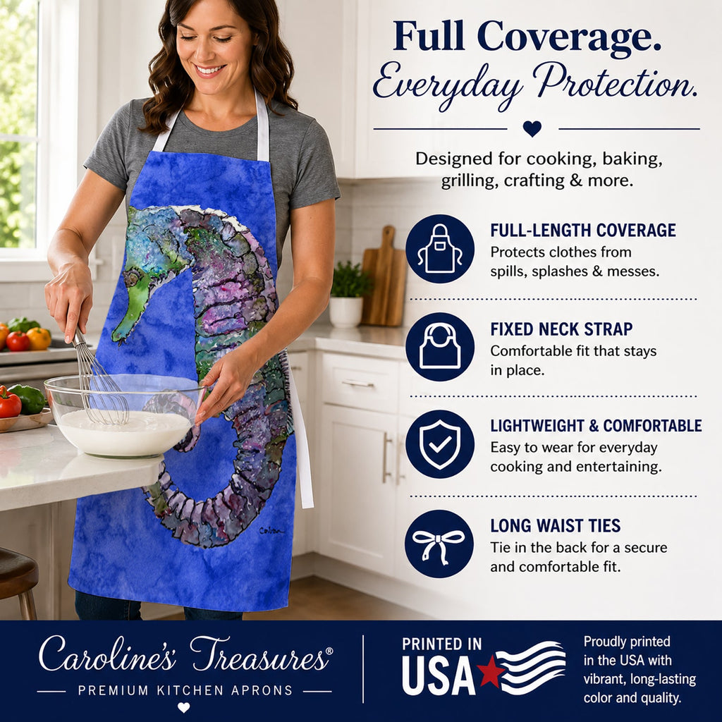 Seahorse Apron Cooking Kitchen Server Baking Crafts Gardening for Adult Women Men, Unisex, Large, Multicolor