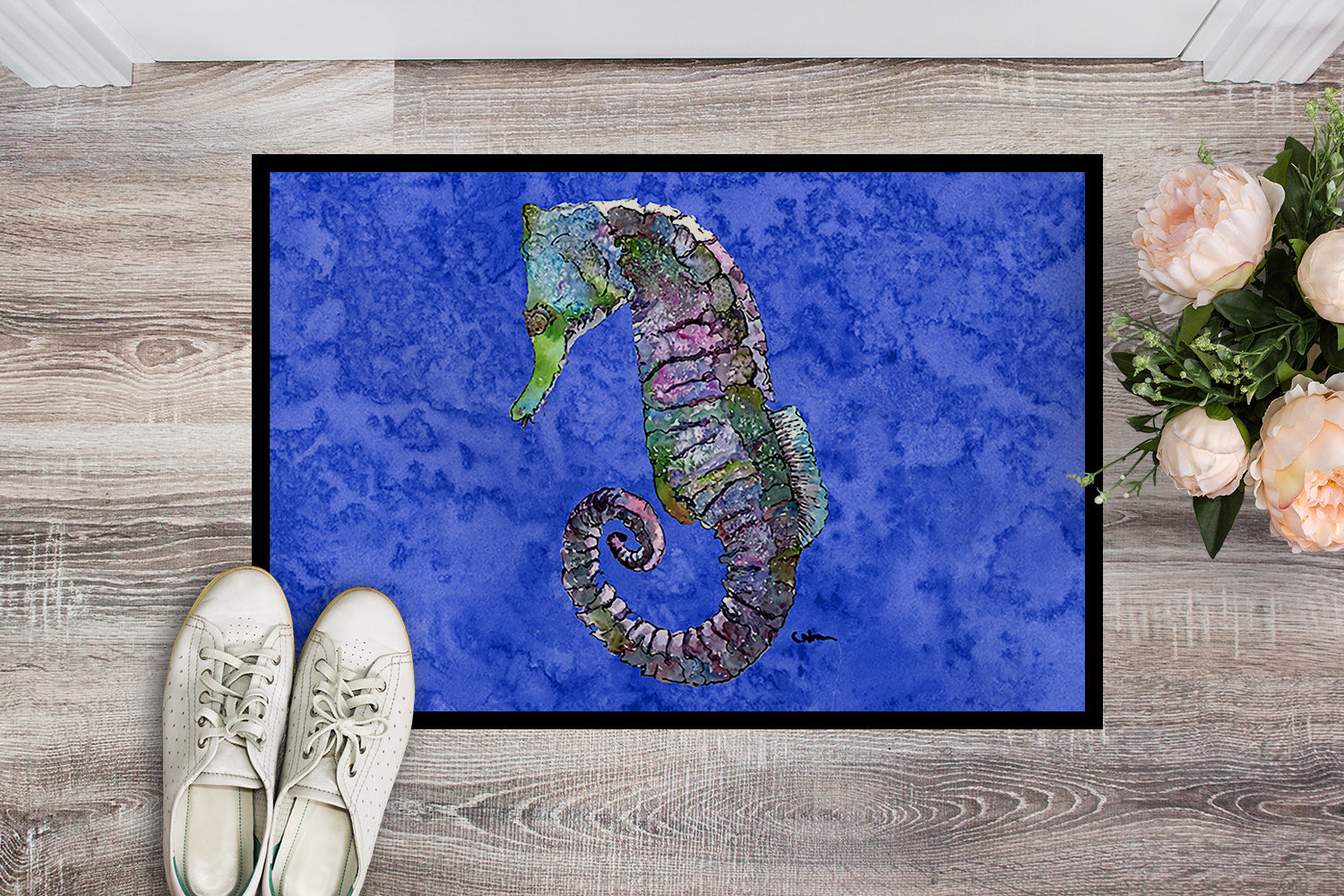 Seahorse Doormat Indoor Outdoor 24H X 36W Front Door Mat Rugs for Entryway, Non Slip Washable Low Pile,
