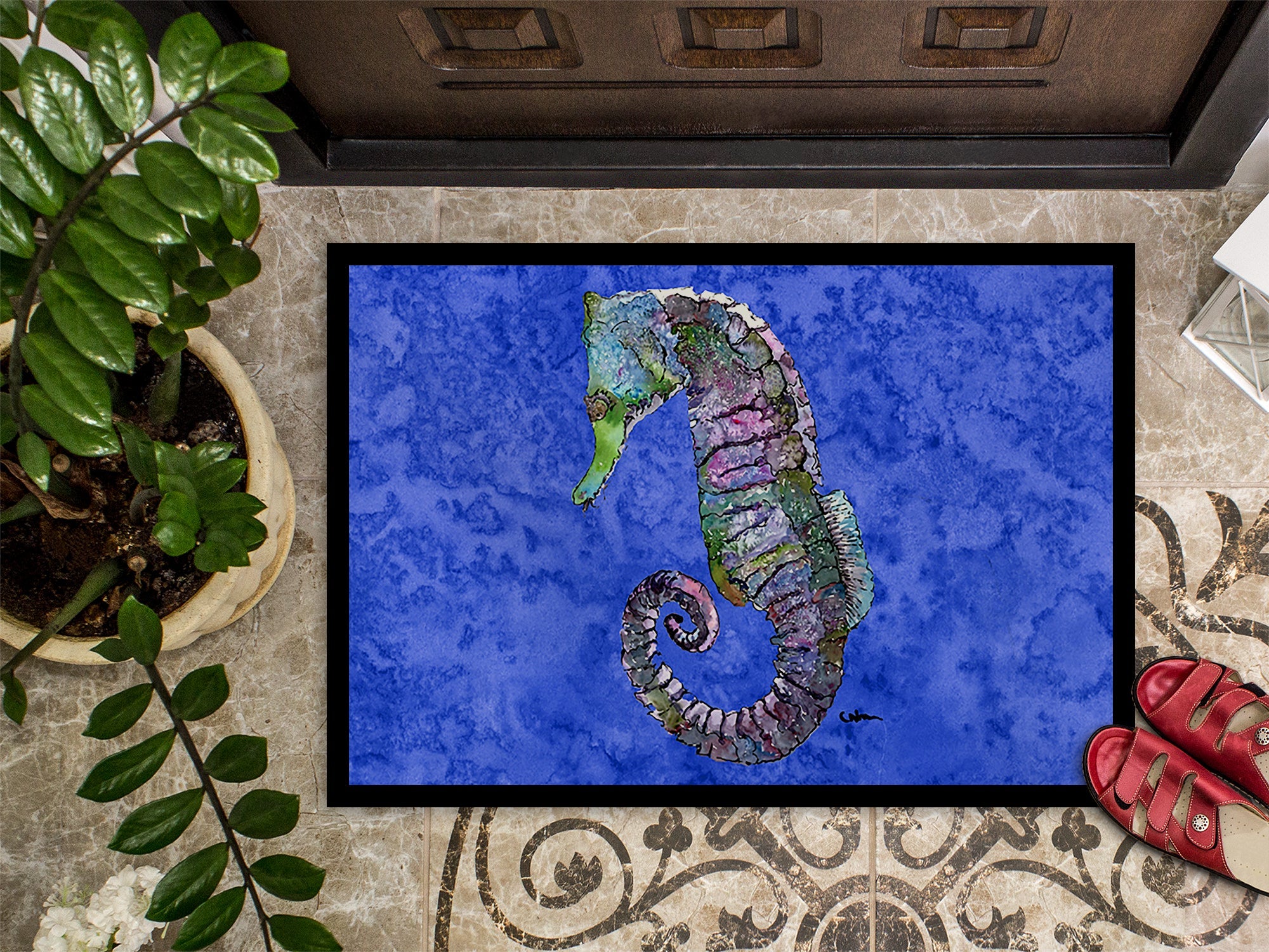 Seahorse Doormat Indoor Outdoor 24H X 36W Front Door Mat Rugs for Entryway, Non Slip Washable Low Pile,