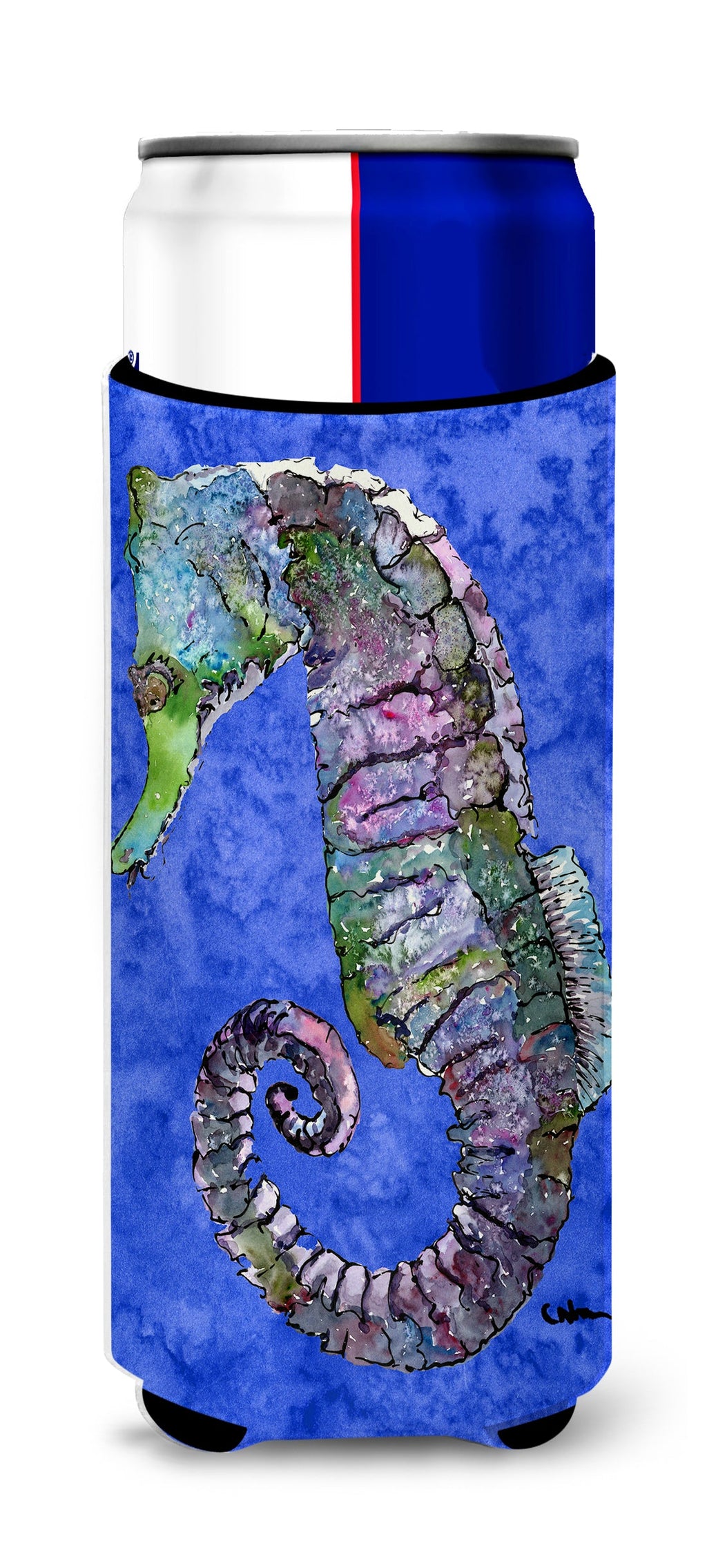 Seahorse Slim Can Hugger , Insulated Foam Hugger for 12 oz Slim Cans, Beer Bottles & Water Bottles, Printed in USA