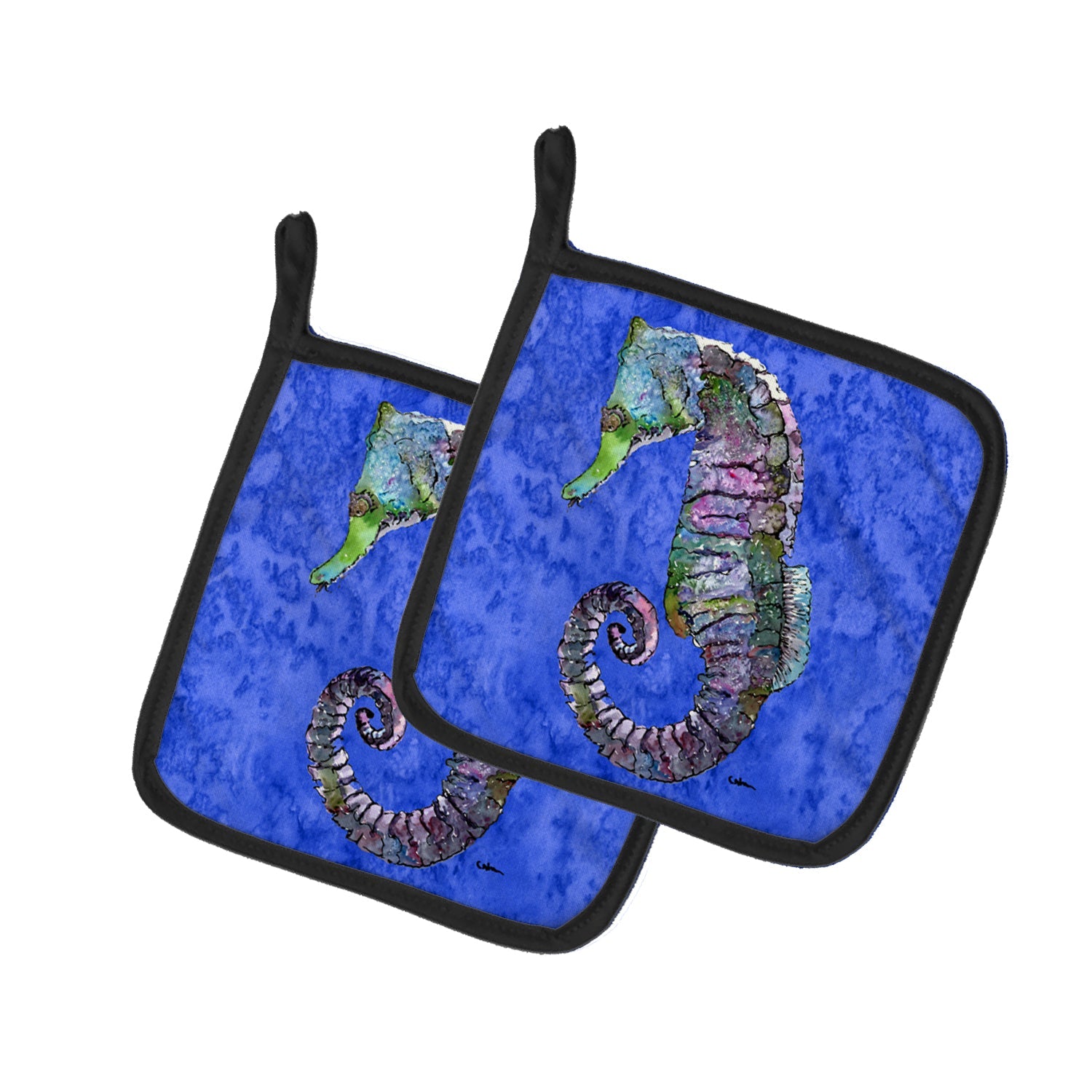 Seahorse Pot Holder Set of 2 Heat Resistant Quilted Hot Pads 7.5 x 7.5 Inch, Insulated Kitchen Trivets for Cooking & Baking