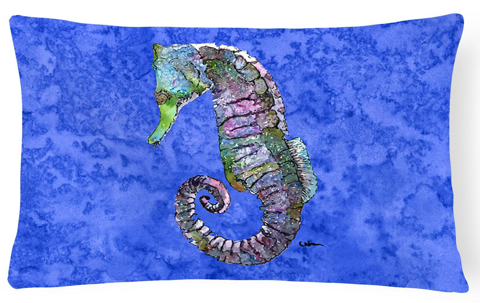 Seahorse Decorative Throw Pillow 12x16 Indoor Outdoor Accent Cushion, Fabric Cover with Insert for Sofa, Bed, Porch & Living Room