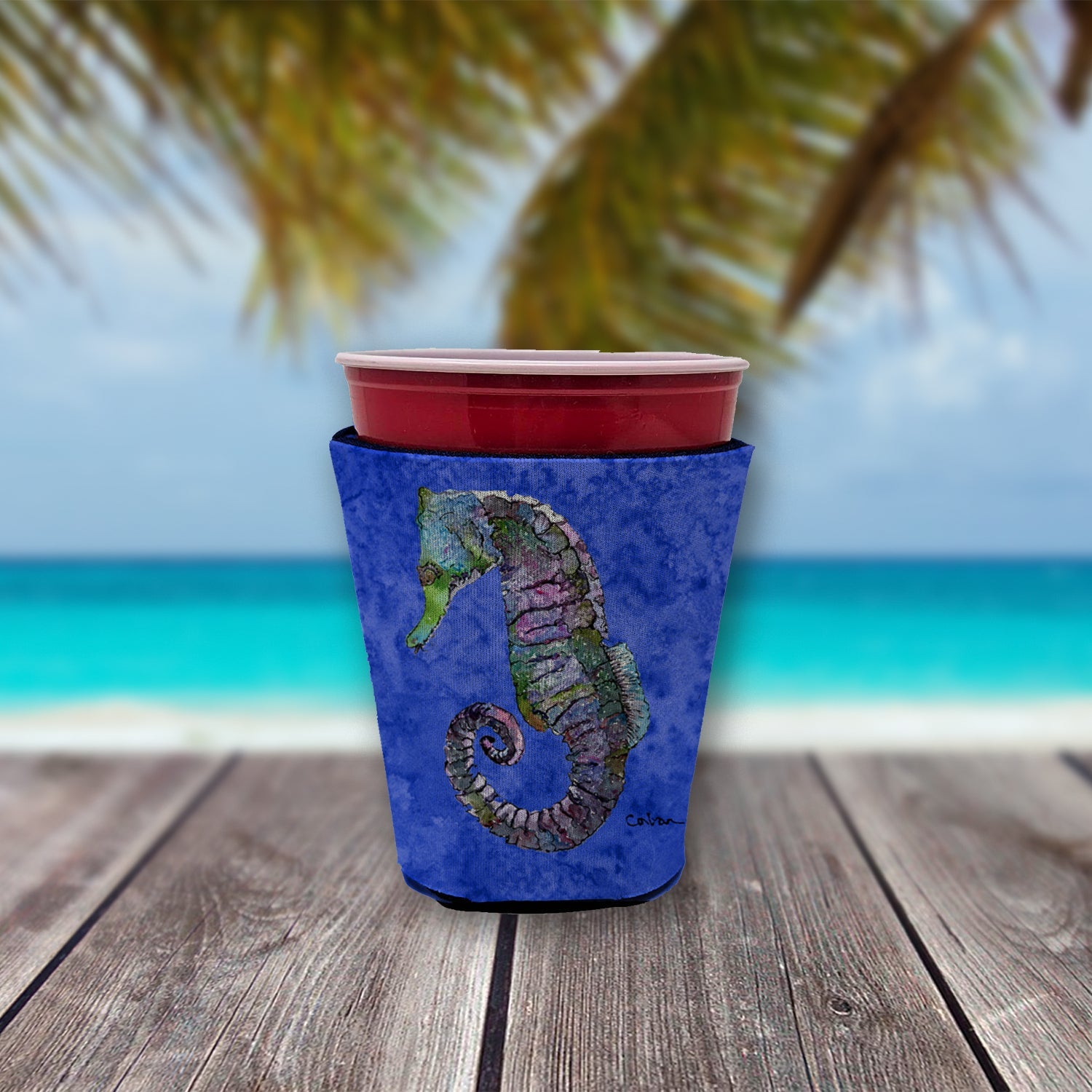 Seahorse Red Cup Hugger Sleeve for 16–22 oz Party Cups, Insulated Foam Drink Holder for Iced Coffee, Tailgate & BBQ Reusable