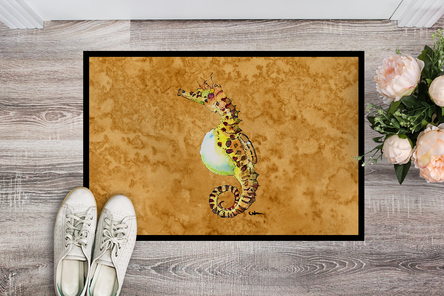 Seahorse Doormat Indoor Outdoor 24H X 36W Front Door Mat Rugs for Entryway, Non Slip Washable Low Pile,
