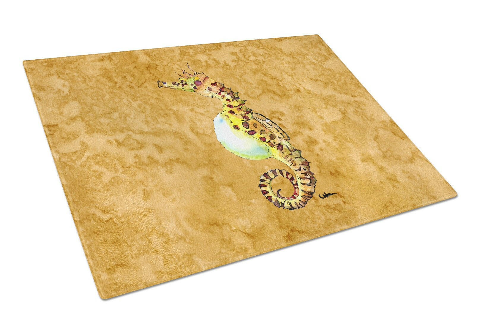 Seahorse Cutting Board Tempered Glass Kitchen Cutting Surface, Heat Resistant Chopping, Non-Slip Feet, Food Prep & Serving