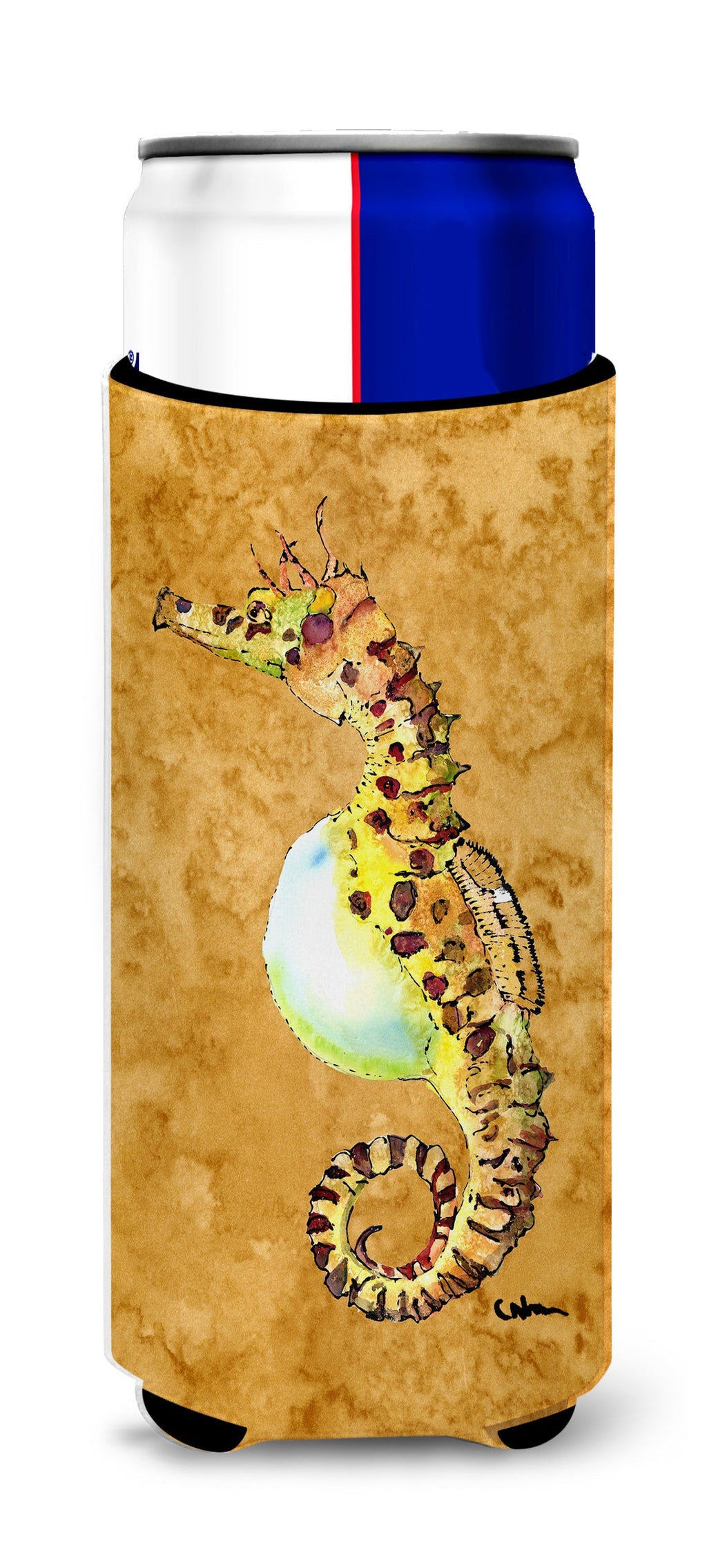 Seahorse Slim Can Hugger , Insulated Foam Hugger for 12 oz Slim Cans, Beer Bottles & Water Bottles, Printed in USA