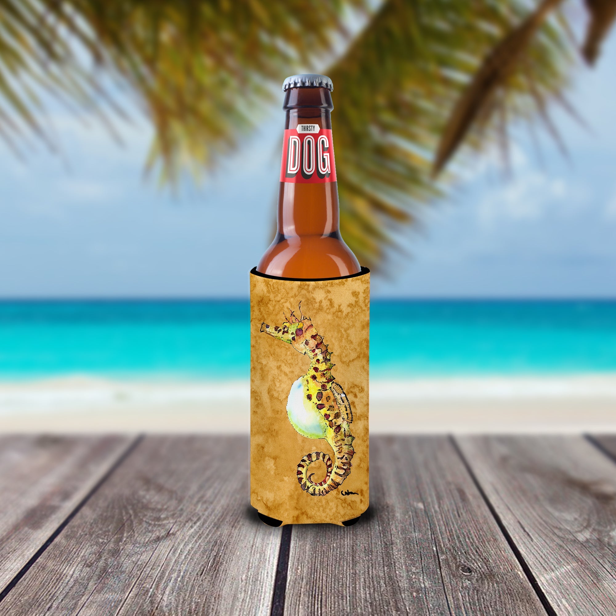 Seahorse Slim Can Hugger , Insulated Foam Hugger for 12 oz Slim Cans, Beer Bottles & Water Bottles, Printed in USA
