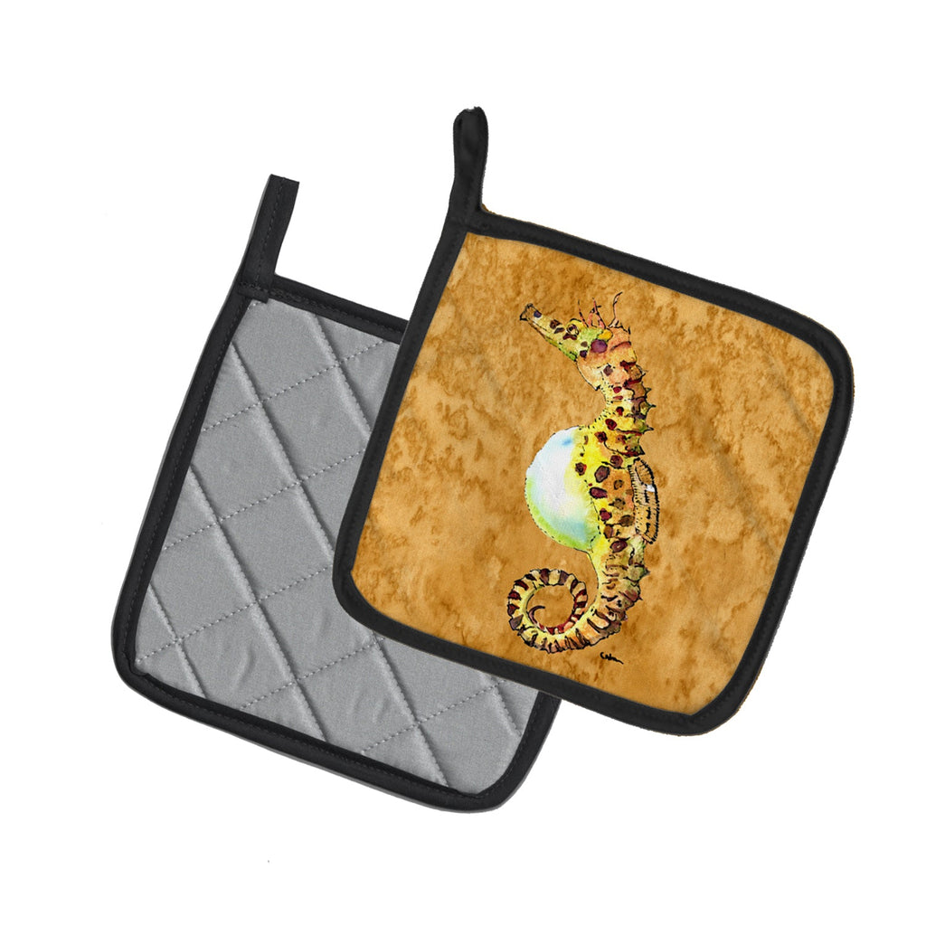 Seahorse Pot Holder Set of 2 Heat Resistant Quilted Hot Pads 7.5 x 7.5 Inch, Insulated Kitchen Trivets for Cooking & Baking