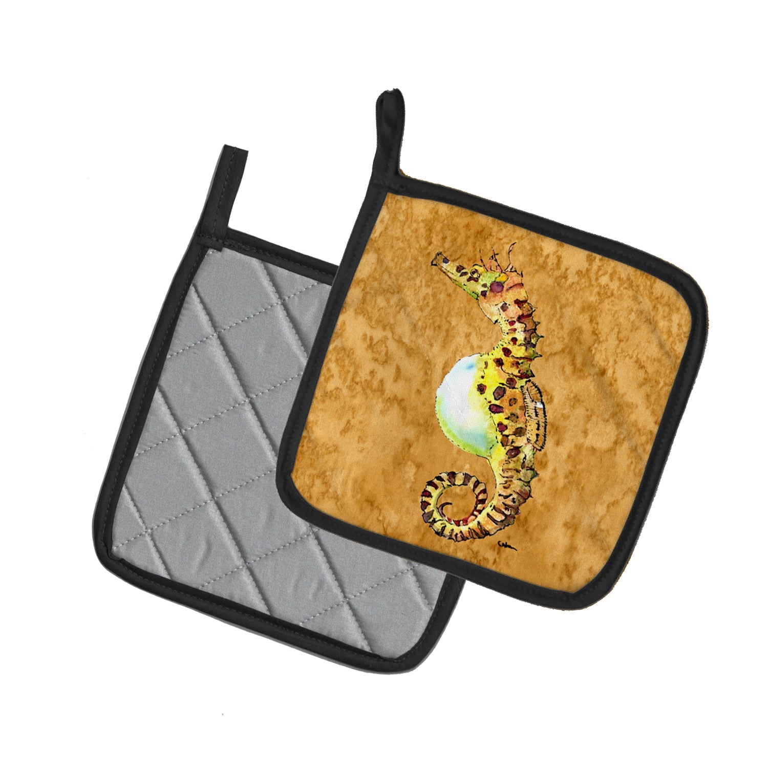Seahorse Pot Holder Set of 2 Heat Resistant Quilted Hot Pads 7.5 x 7.5 Inch, Insulated Kitchen Trivets for Cooking & Baking