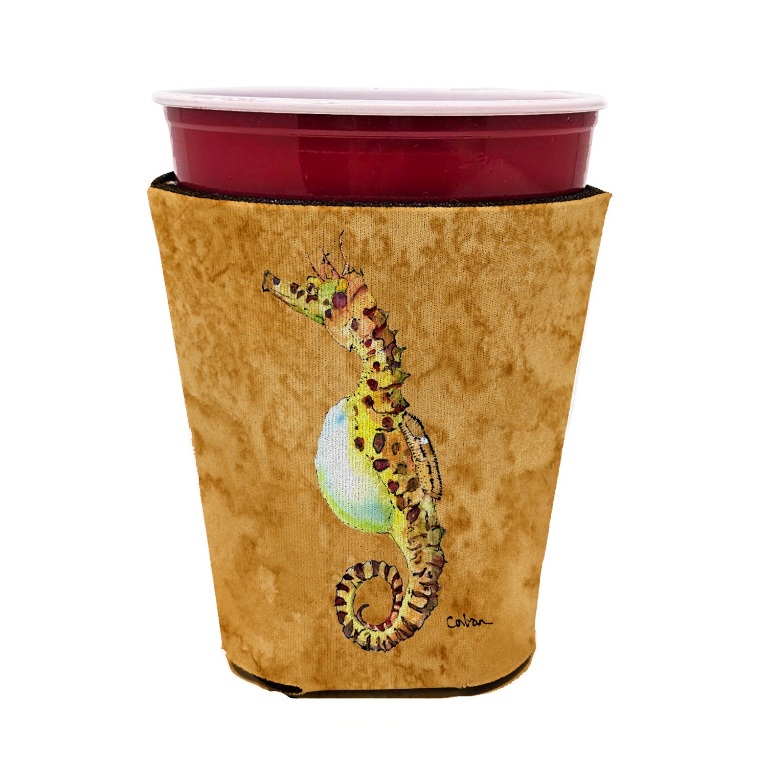 Seahorse Red Cup Hugger Sleeve for 16–22 oz Party Cups, Insulated Foam Drink Holder for Iced Coffee, Tailgate & BBQ Reusable