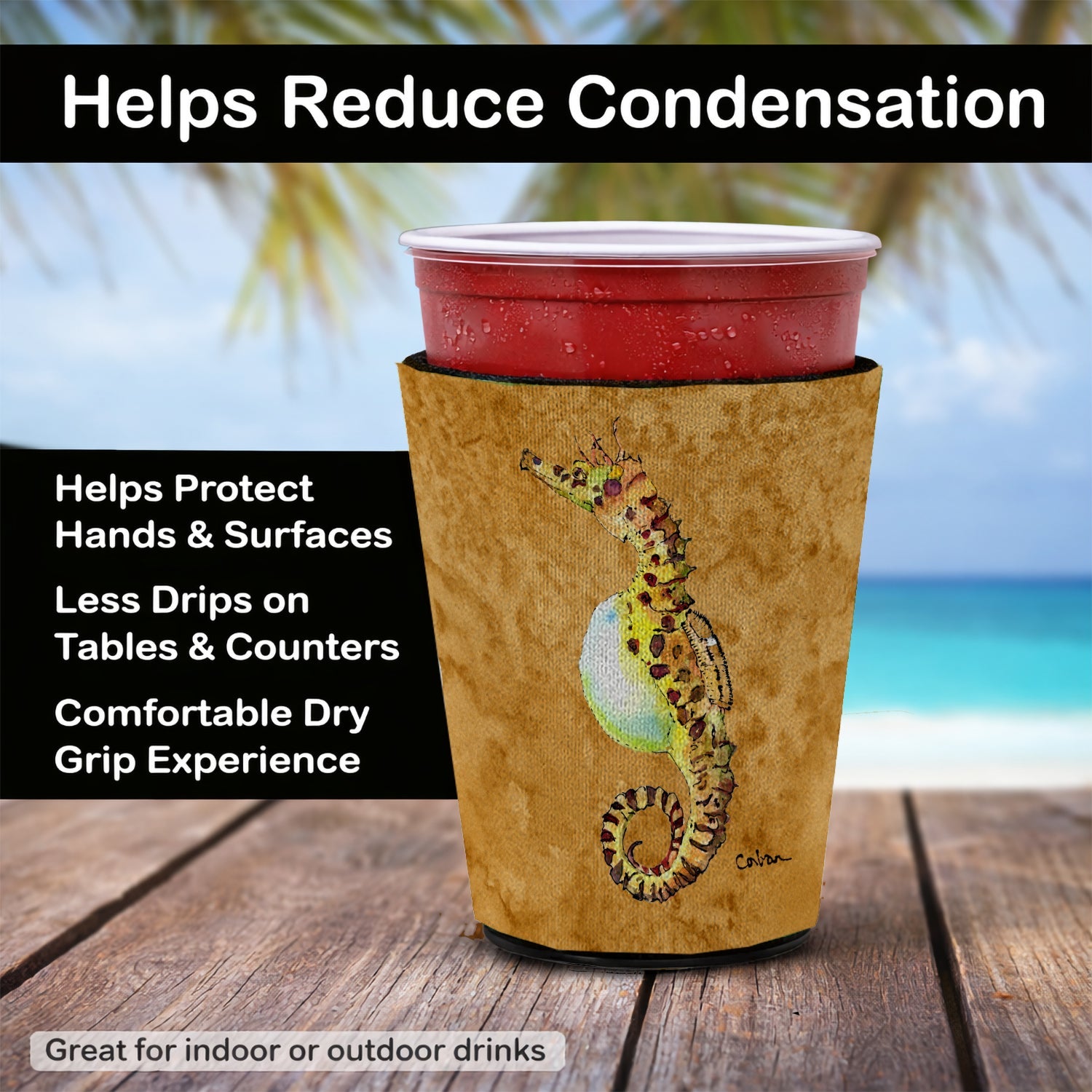 Seahorse Red Cup Hugger Sleeve for 16–22 oz Party Cups, Insulated Foam Drink Holder for Iced Coffee, Tailgate & BBQ Reusable