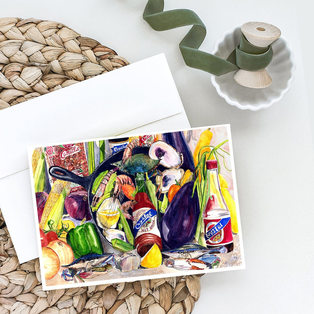 Crystal Hot Sauce with Camellia Beans and Black Skillet Greeting Cards Pack of 8 Blank Cards with Envelopes Whimsical A7 Size 5x7