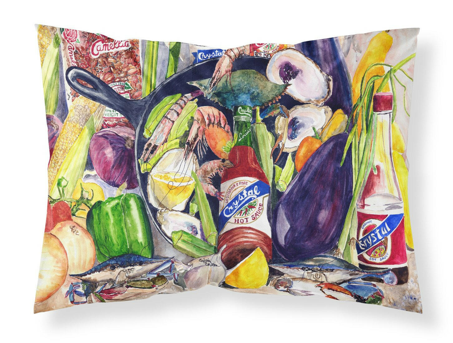 Crystal Hot Sauce with Camellia Beans and Black Skillet Standard Pillowcase Lightweight Super Soft Easy Care Decorative Artwork Pillowcase, Standard