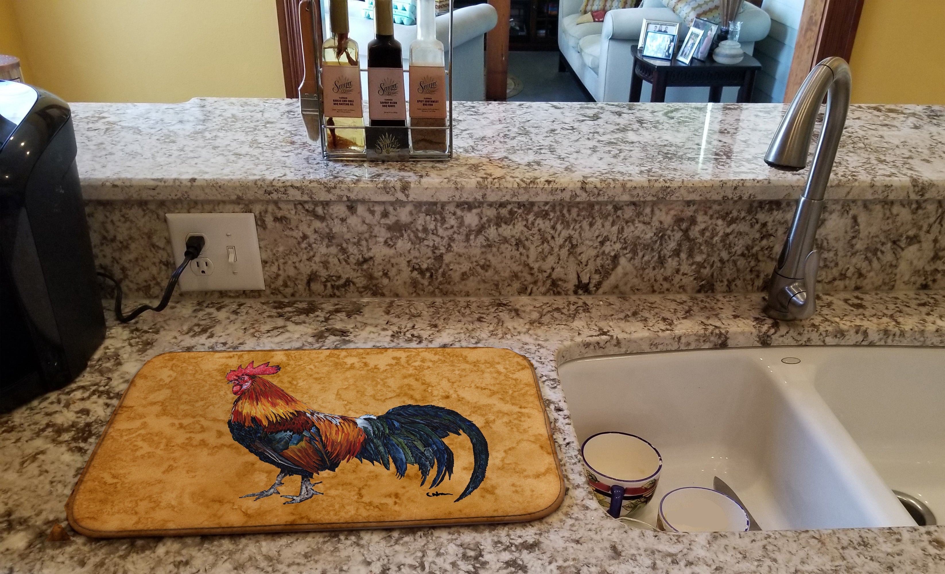 Rooster Dish Drying Mat Absorbent Dish Drying Mat Pad for Kitchen Counter Dish Drainer Mat for Countertop, 14 x 21", Multicolor