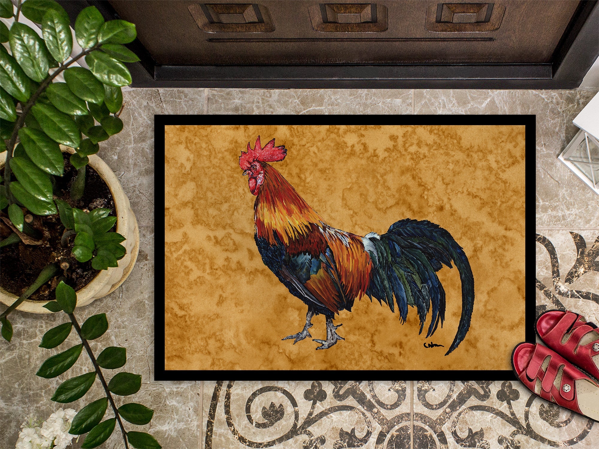 Rooster Doormat Indoor Outdoor 24H X 36W Front Door Mat Rugs for Entryway, Non Slip Washable Low Pile,