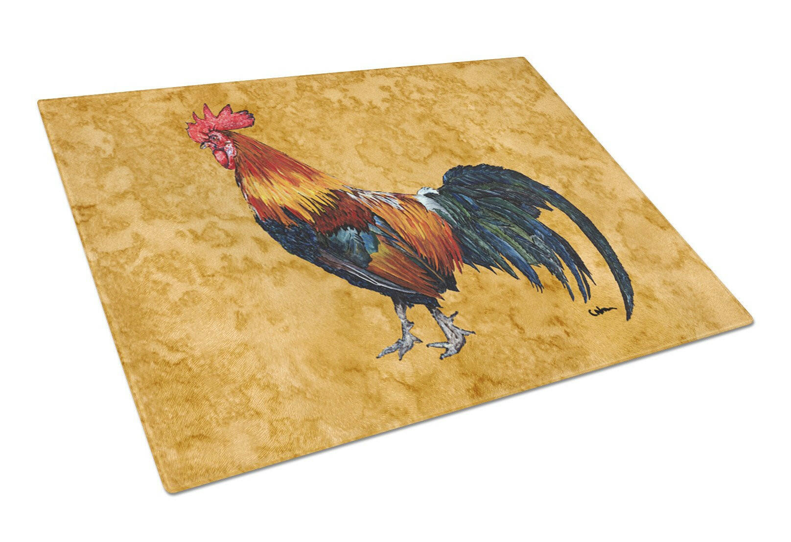 Rooster Cutting Board Tempered Glass Kitchen Cutting Surface, Heat Resistant Chopping, Non-Slip Feet, Food Prep & Serving
