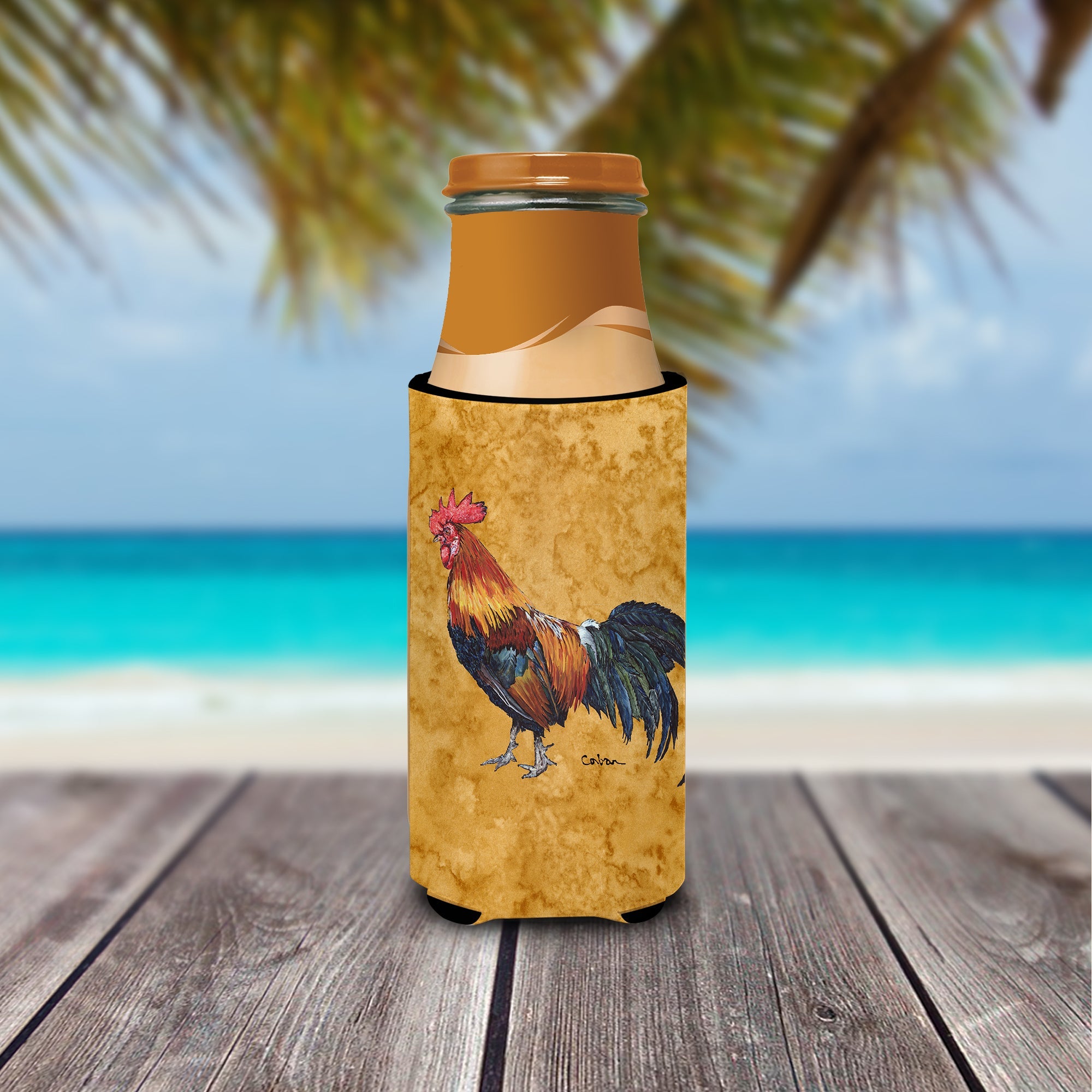 Rooster Slim Can Hugger , Insulated Foam Hugger for 12 oz Slim Cans, Beer Bottles & Water Bottles, Printed in USA