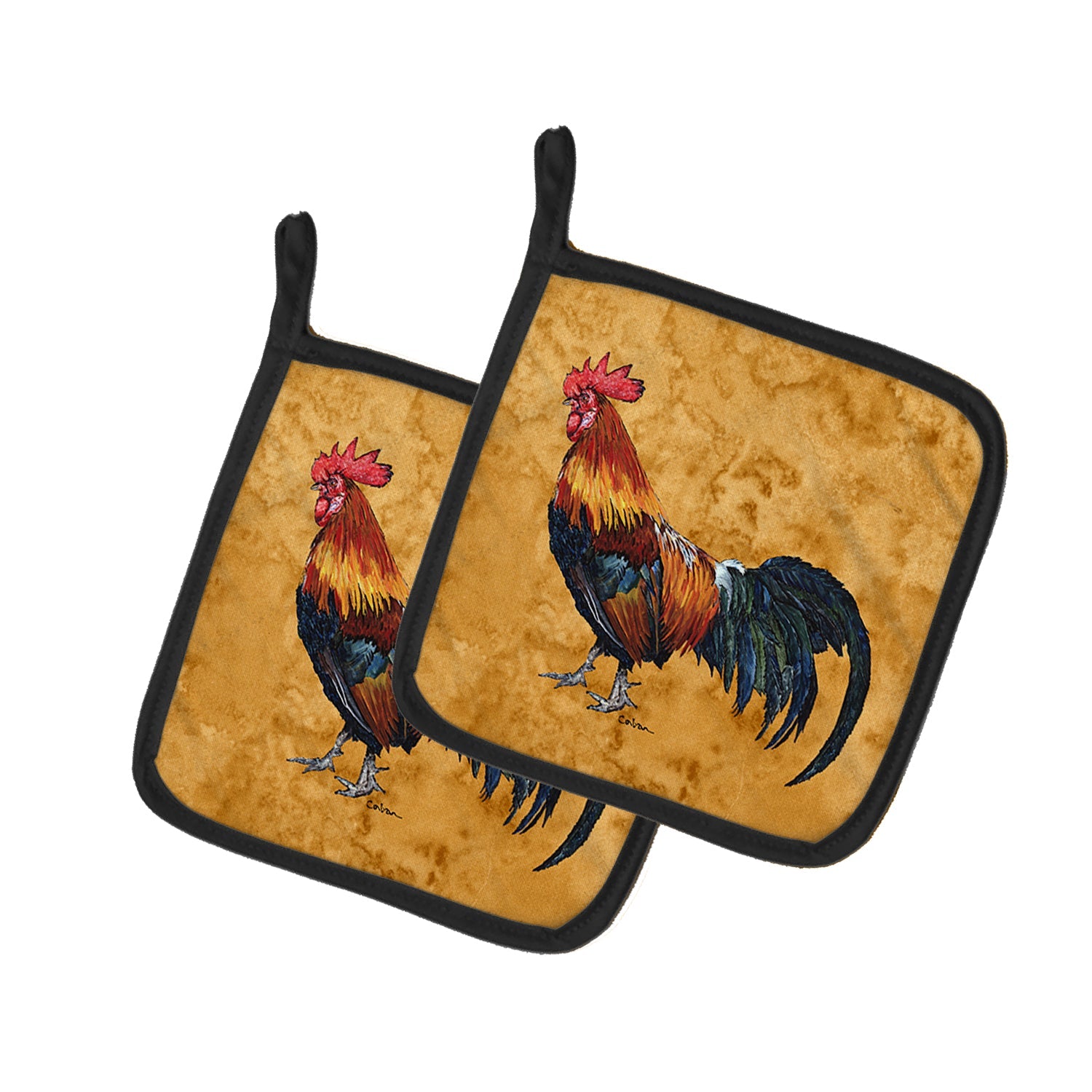 Rooster Pot Holder Set of 2 Heat Resistant Quilted Hot Pads 7.5 x 7.5 Inch, Insulated Kitchen Trivets for Cooking & Baking