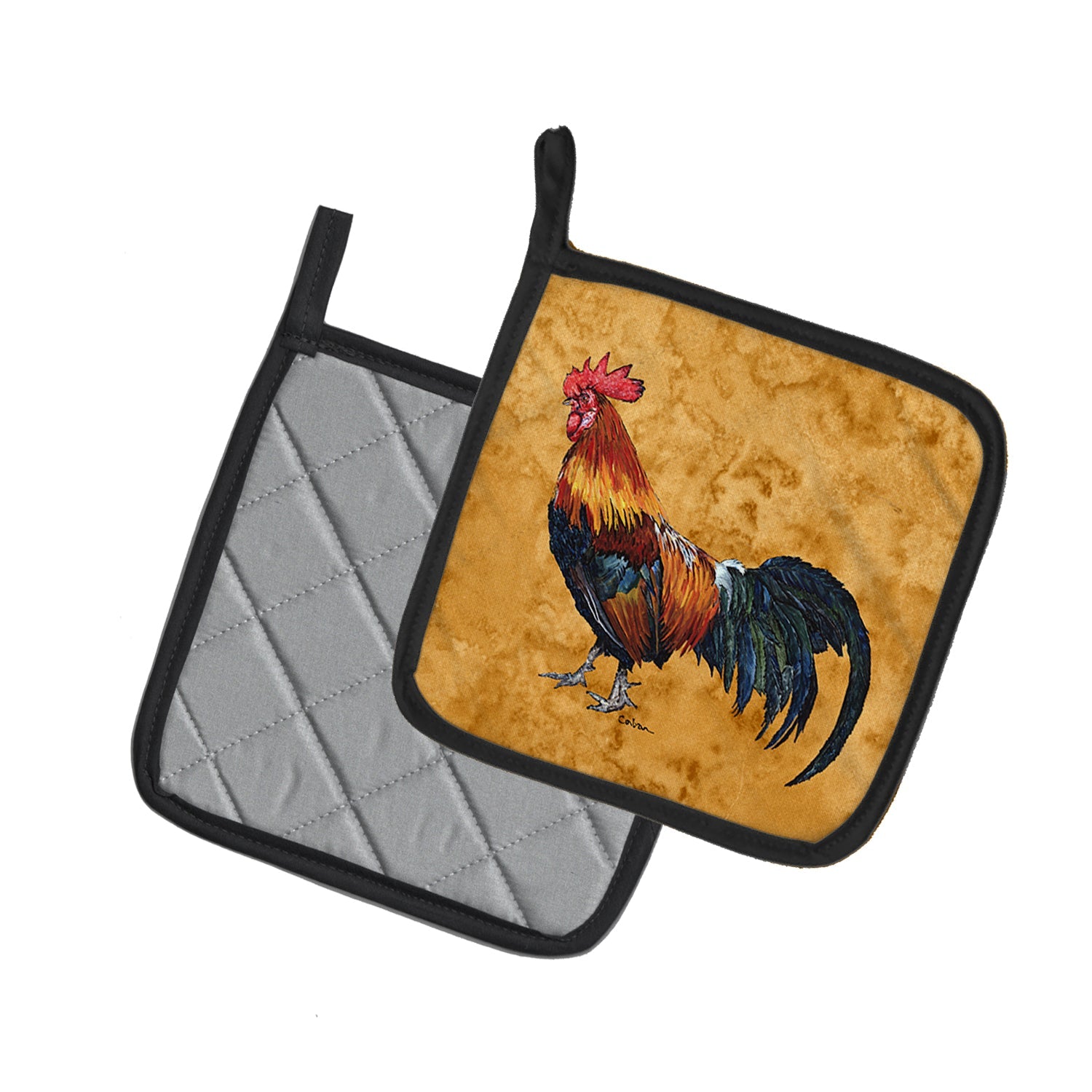 Rooster Pot Holder Set of 2 Heat Resistant Quilted Hot Pads 7.5 x 7.5 Inch, Insulated Kitchen Trivets for Cooking & Baking