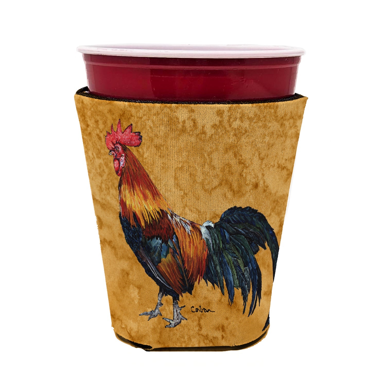 Rooster Red Cup Hugger Sleeve for 16–22 oz Party Cups, Insulated Foam Drink Holder for Iced Coffee, Tailgate & BBQ Reusable