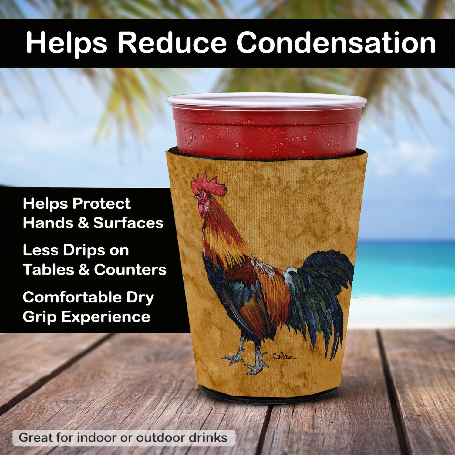Rooster Red Cup Hugger Sleeve for 16–22 oz Party Cups, Insulated Foam Drink Holder for Iced Coffee, Tailgate & BBQ Reusable