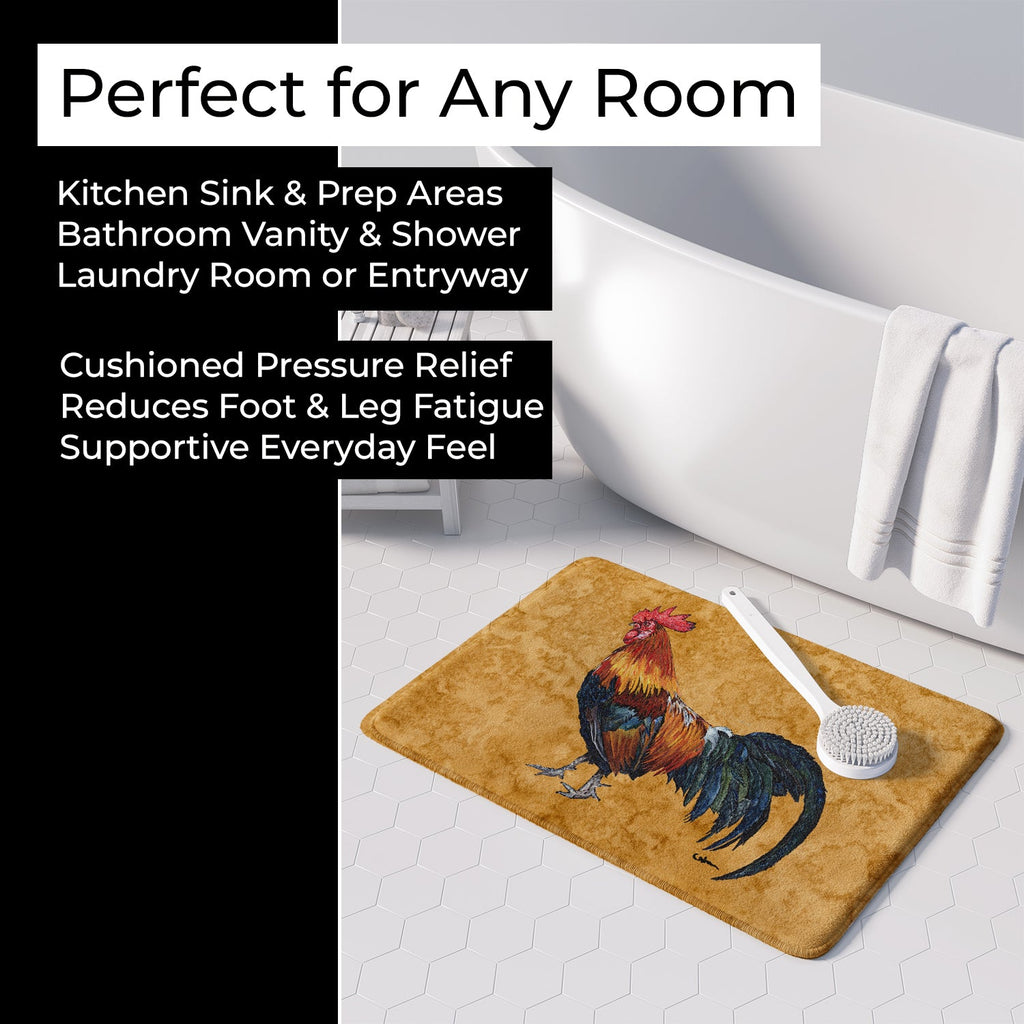 Rooster Memory Foam Kitchen Mat Machine Washable Anti-Fatigue Cushion Comfort Bath or Kitchen Rug