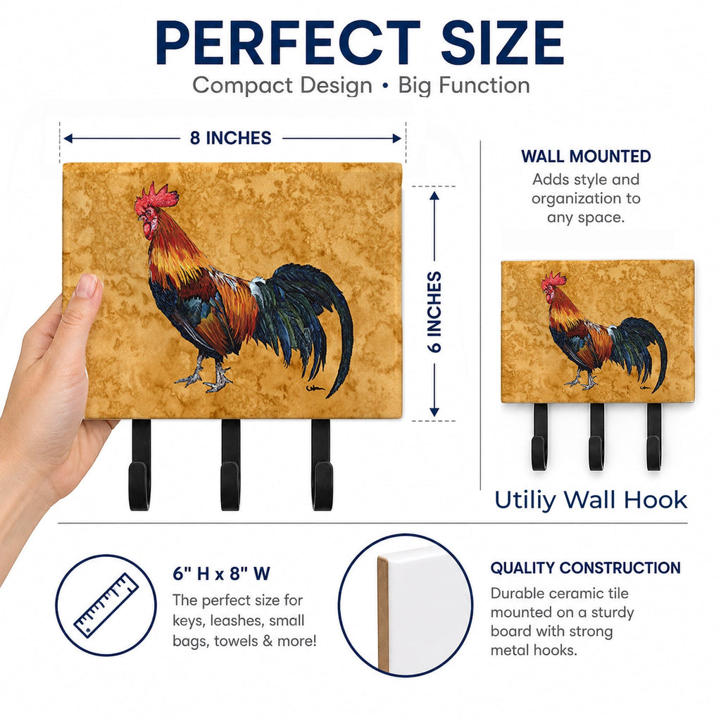 Rooster Leash or Key Holder Wall Hooks, Coat Rack Wall Mount, for Hanging Keys, Towels, Aprons, Leashes