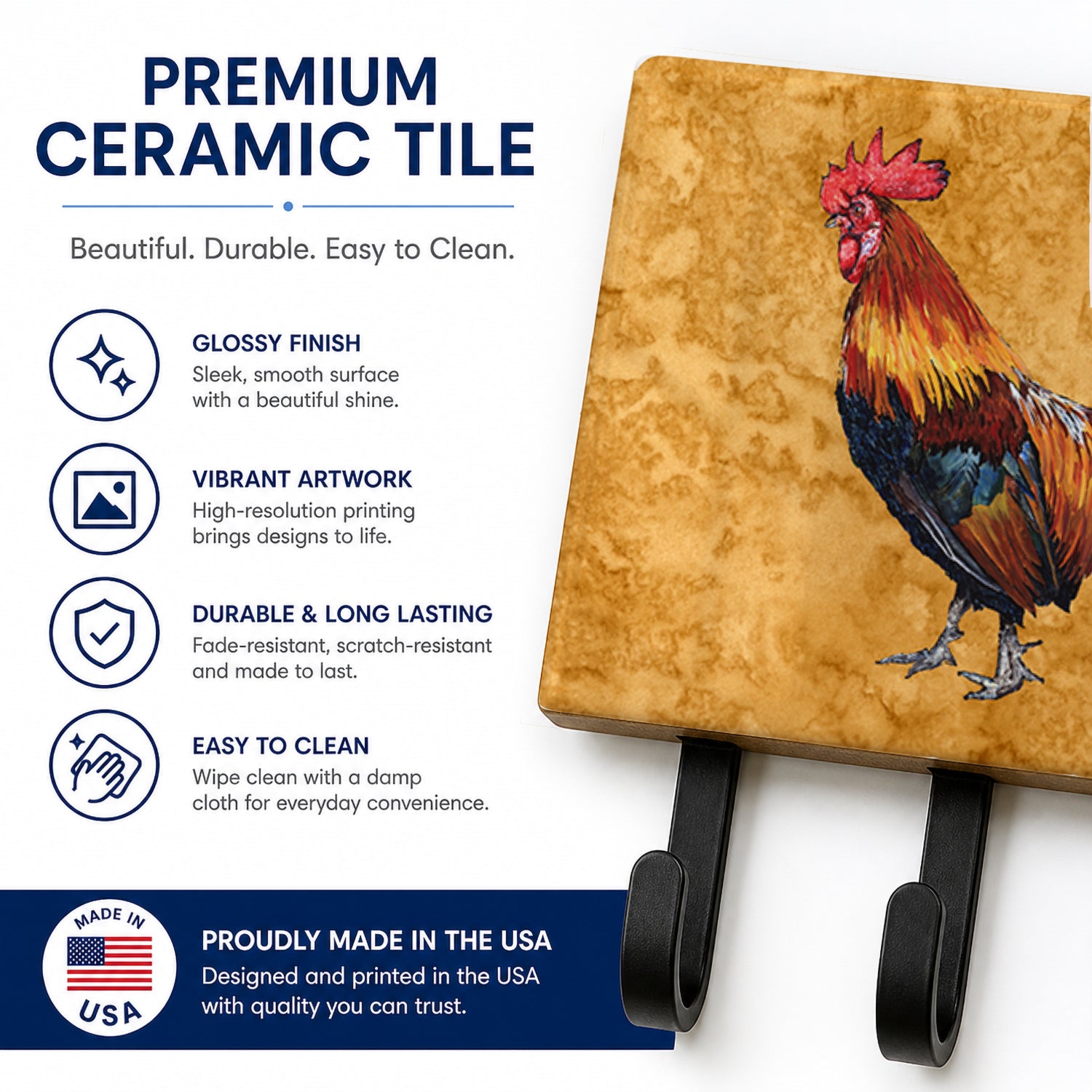 Rooster Leash or Key Holder Wall Hooks, Coat Rack Wall Mount, for Hanging Keys, Towels, Aprons, Leashes