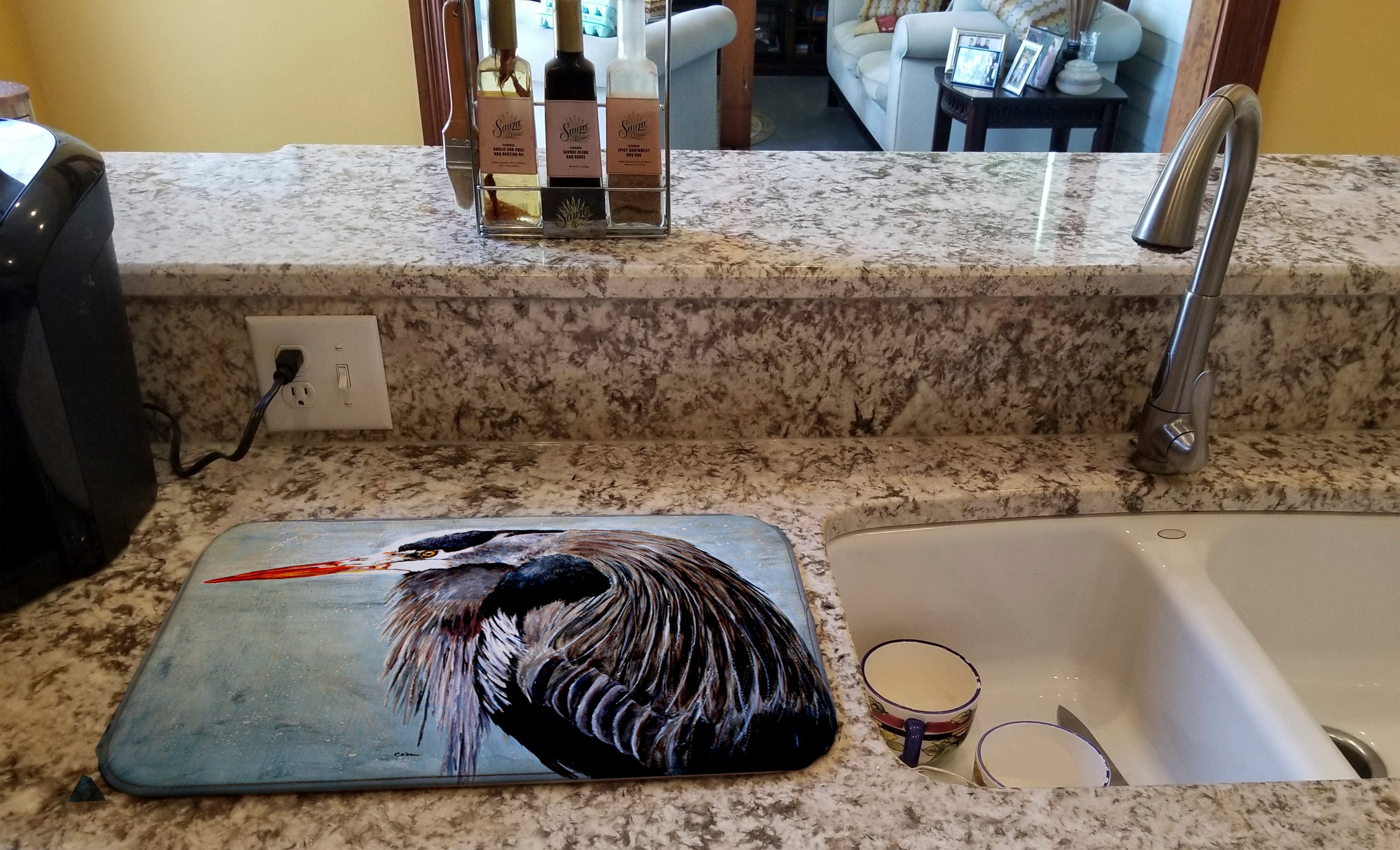 Blue Heron Dish Drying Mat Absorbent Dish Drying Mat Pad for Kitchen Counter Dish Drainer Mat for Countertop, 14 x 21", Multicolor
