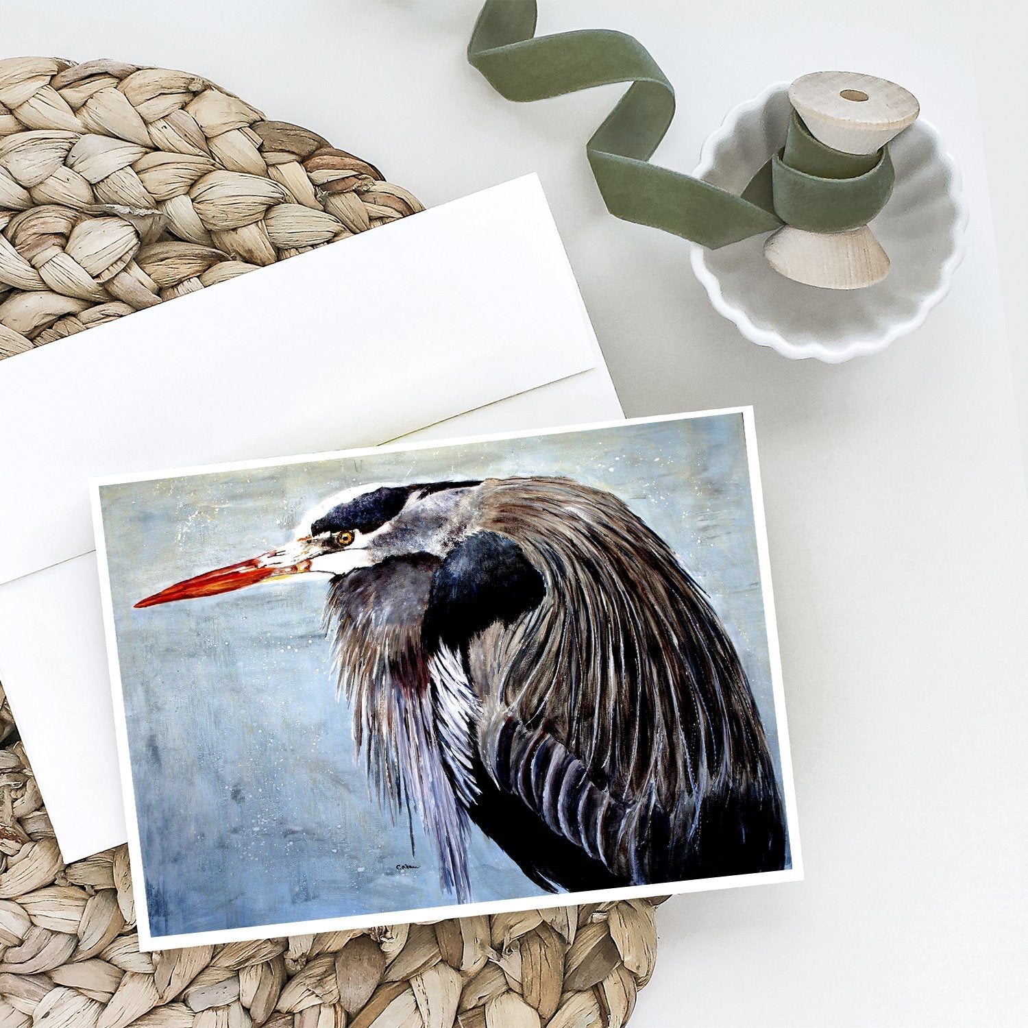 Blue Heron Greeting Cards Pack of 8 Blank Cards with Envelopes Whimsical A7 Size 5x7