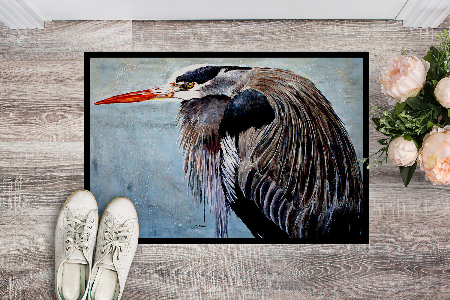 Blue Heron Doormat Indoor Outdoor 24H X 36W Front Door Mat Rugs for Entryway, Non Slip Washable Low Pile,
