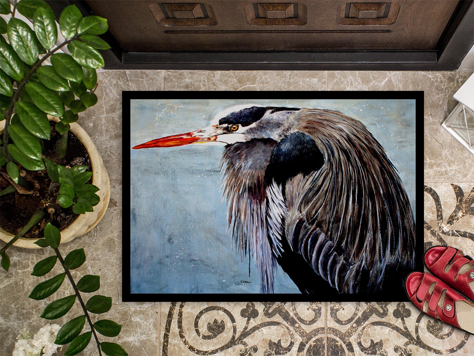 Blue Heron Doormat Indoor Outdoor 24H X 36W Front Door Mat Rugs for Entryway, Non Slip Washable Low Pile,