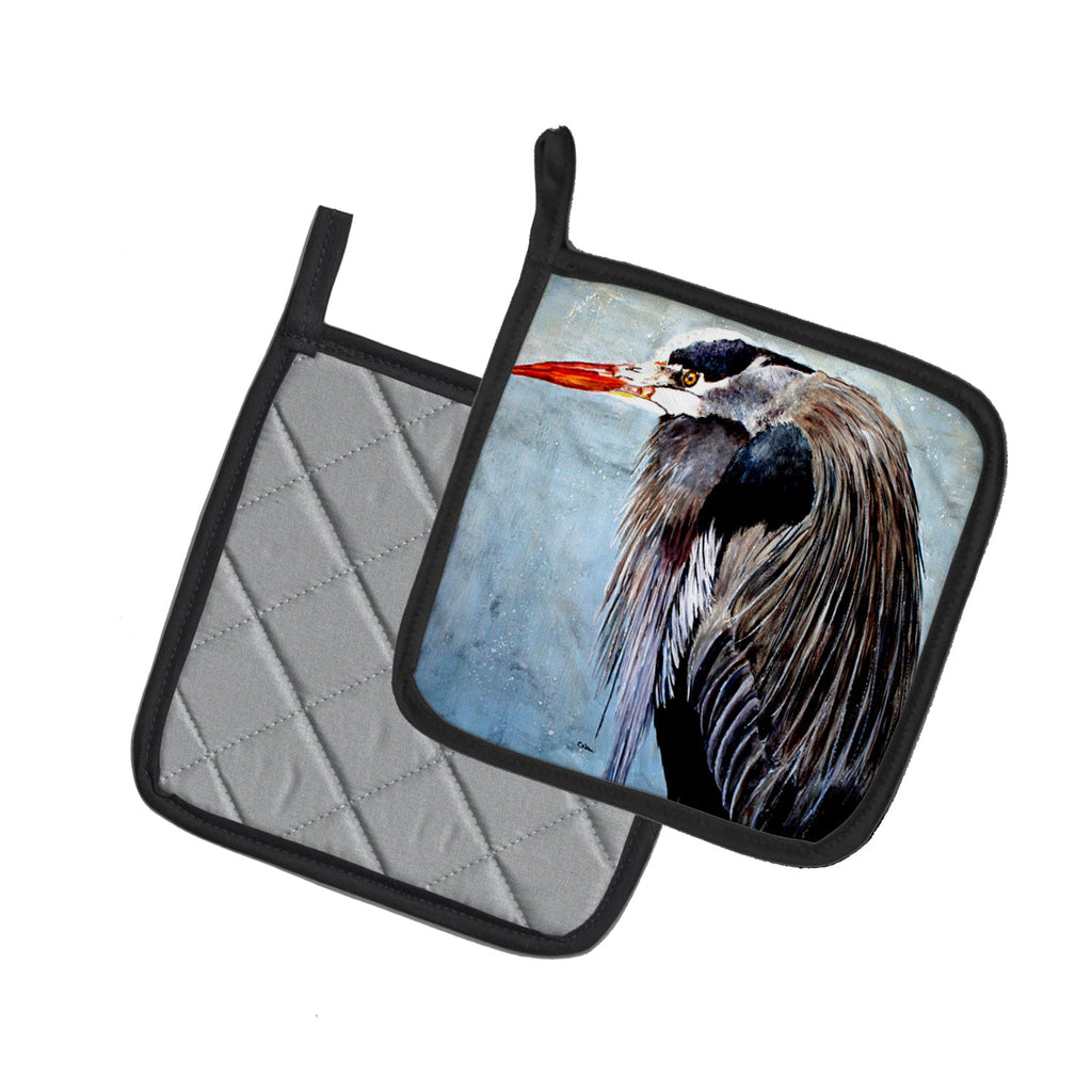 Blue Heron Pot Holder Set of 2 Heat Resistant Quilted Hot Pads 7.5 x 7.5 Inch, Insulated Kitchen Trivets for Cooking & Baking