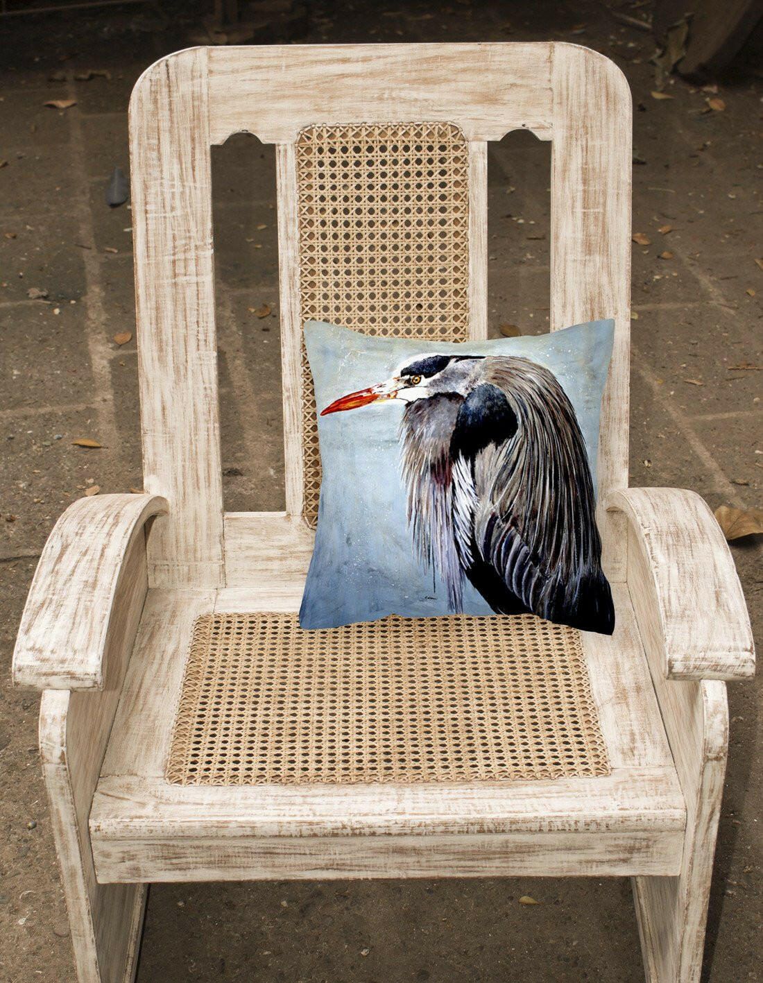 Blue Heron Decorative Throw Pillow 14x14 Indoor Outdoor Accent Cushion, Fabric Cover with Insert for Sofa, Bed, Porch & Living Room