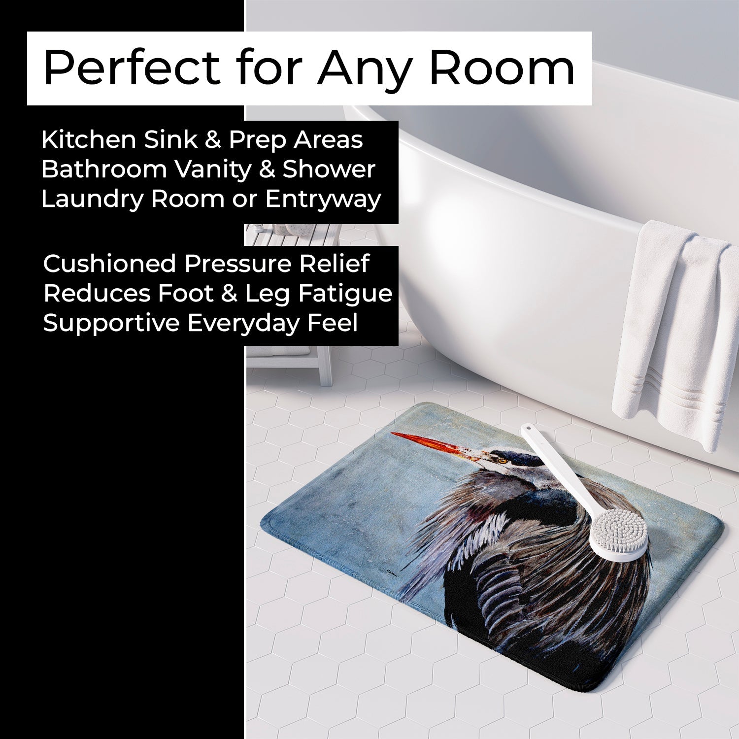 Blue Heron Memory Foam Kitchen Mat Machine Washable Anti-Fatigue Cushion Comfort Bath or Kitchen Rug