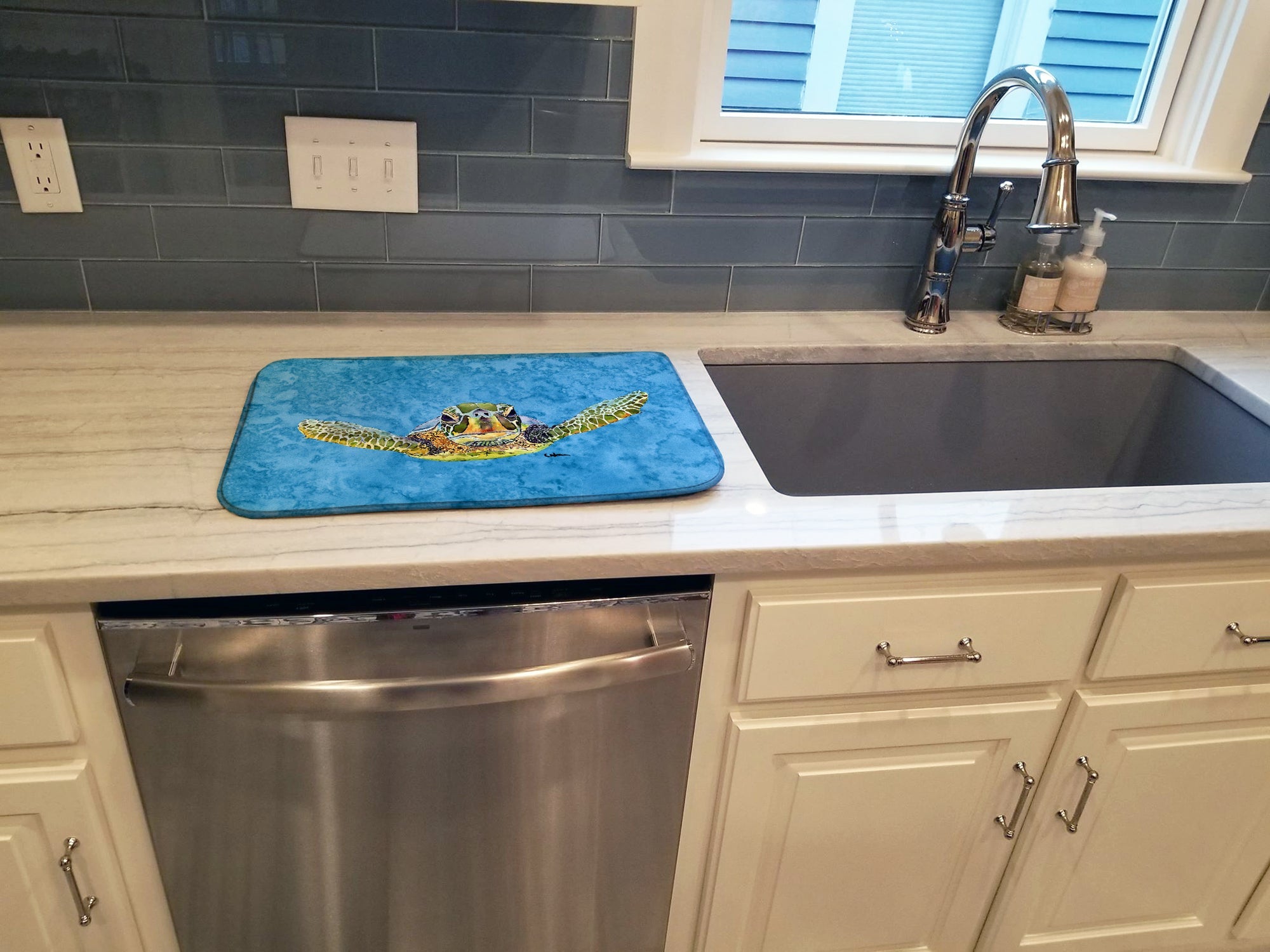 Turtle Dish Drying Mat Absorbent Dish Drying Mat Pad for Kitchen Counter Dish Drainer Mat for Countertop, 14 x 21", Multicolor