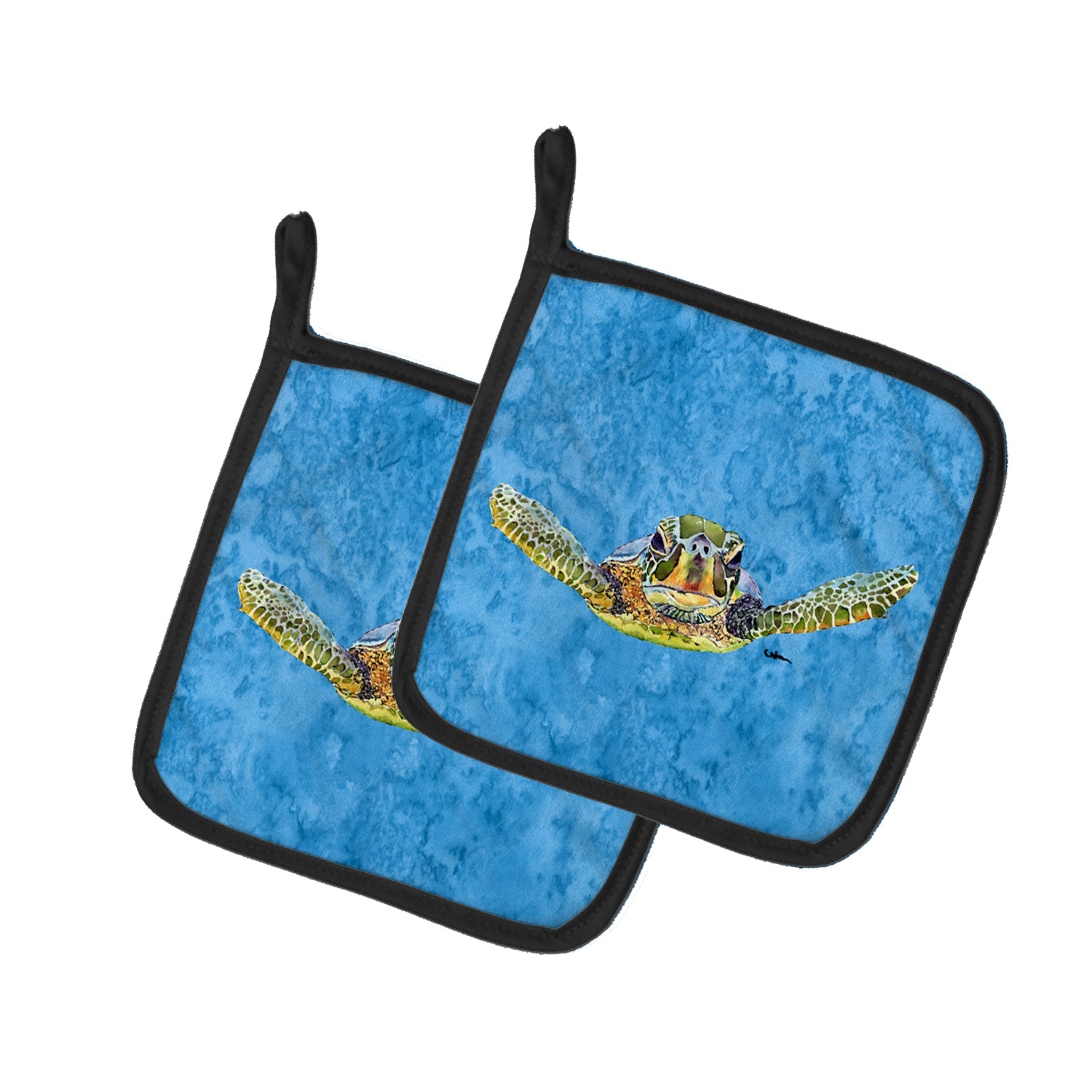Turtle Pot Holder Set of 2 Heat Resistant Quilted Hot Pads 7.5 x 7.5 Inch, Insulated Kitchen Trivets for Cooking & Baking