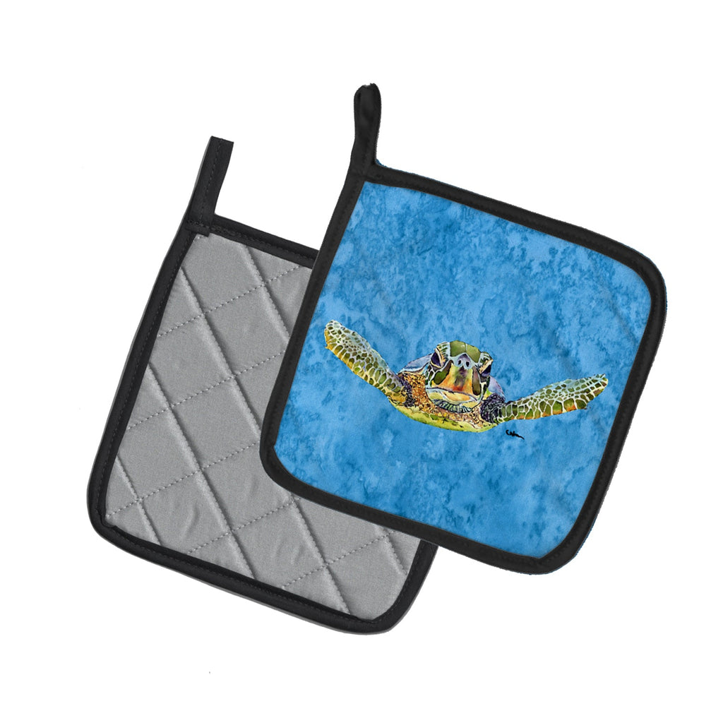 Turtle Pot Holder Set of 2 Heat Resistant Quilted Hot Pads 7.5 x 7.5 Inch, Insulated Kitchen Trivets for Cooking & Baking