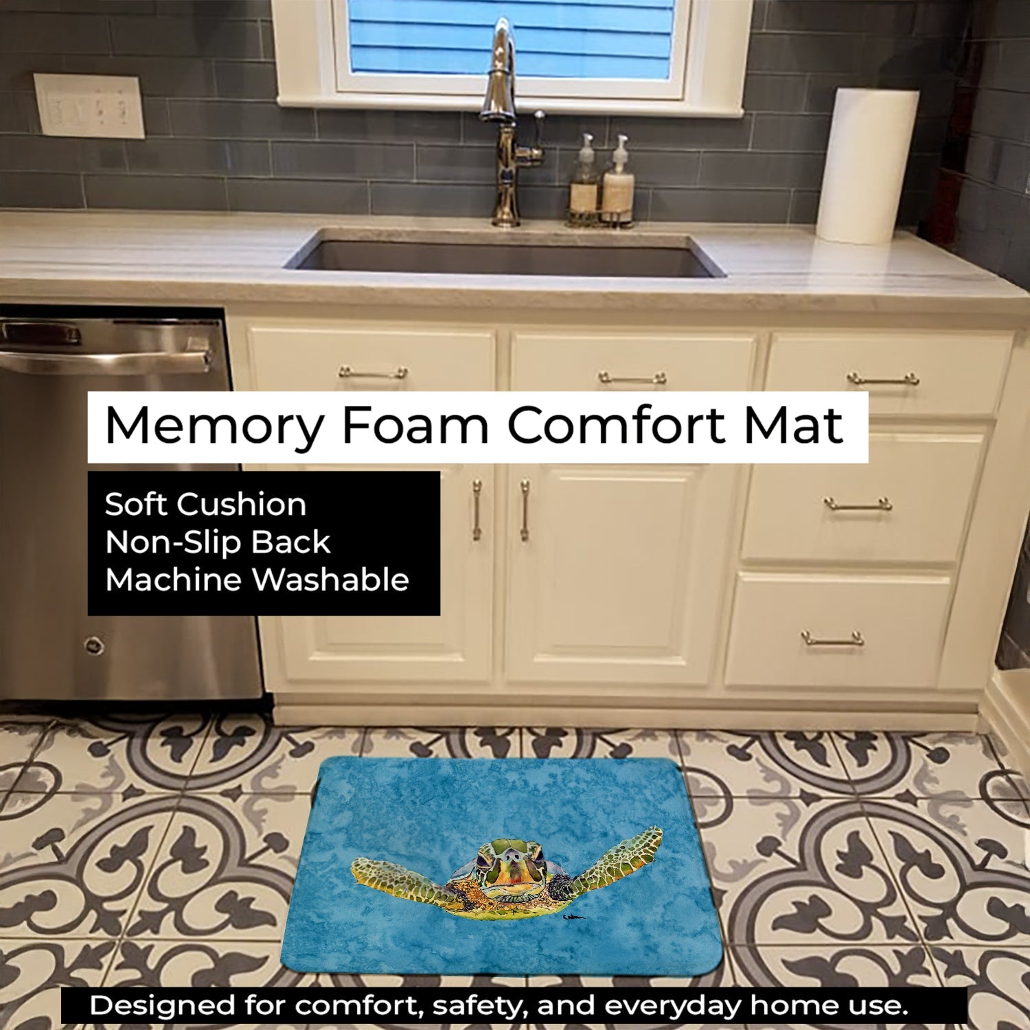 Turtle Memory Foam Kitchen Mat Machine Washable Anti-Fatigue Cushion Comfort Bath or Kitchen Rug