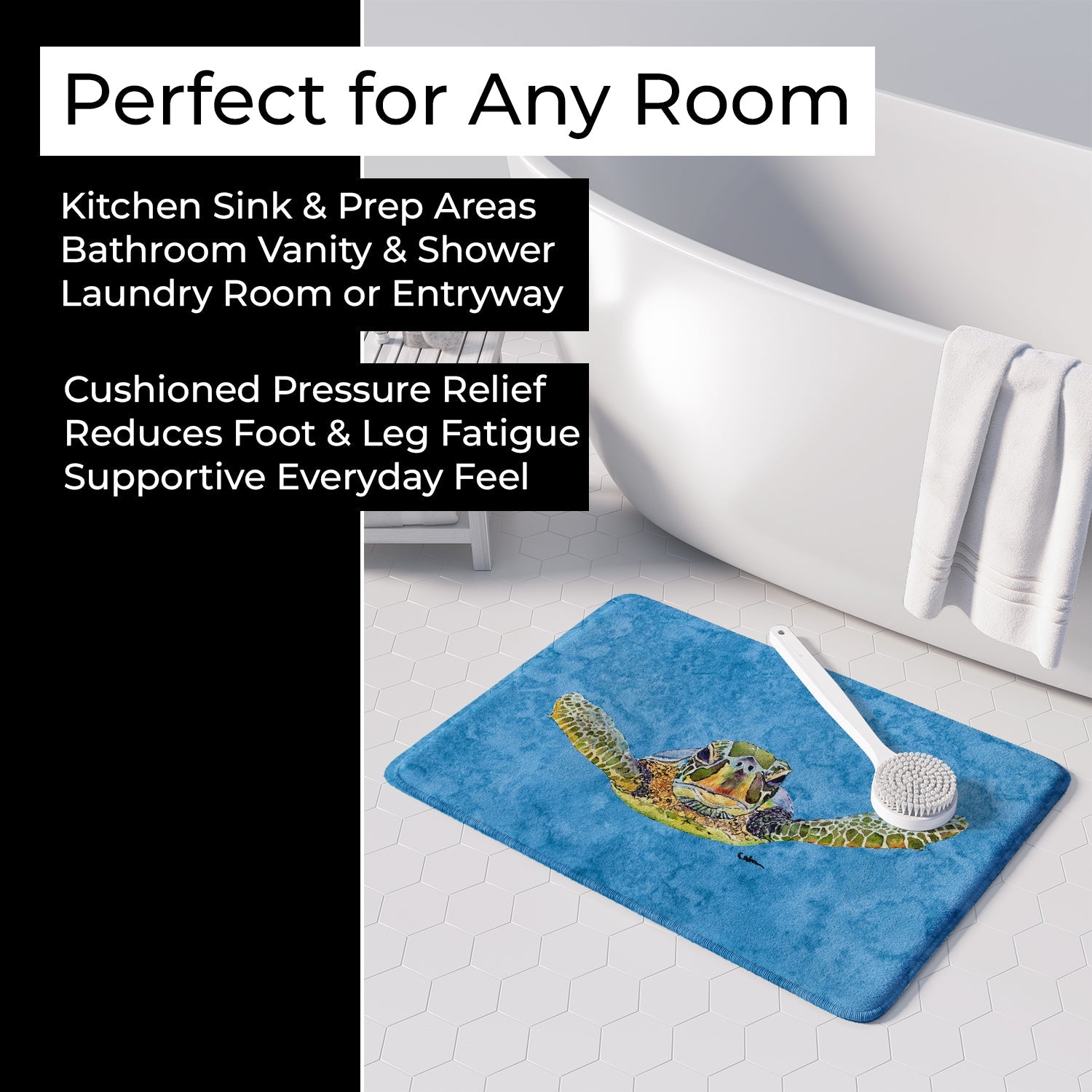 Turtle Memory Foam Kitchen Mat Machine Washable Anti-Fatigue Cushion Comfort Bath or Kitchen Rug