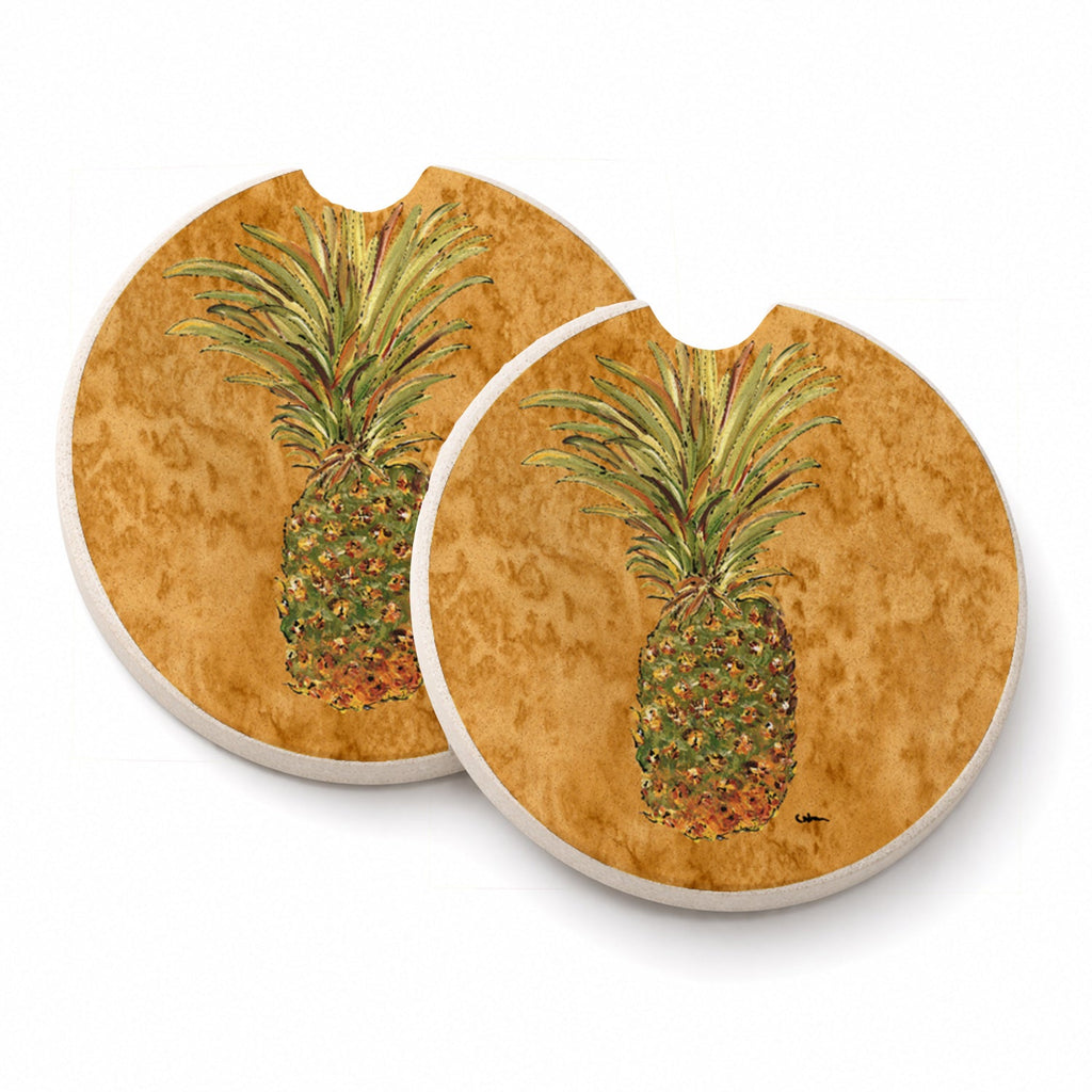 Pineapple Set of 2 Cup Holder Car Coasters Absorbent Round Sandstone Coasters Gifts for Men or Women, 2.5, Multicolor