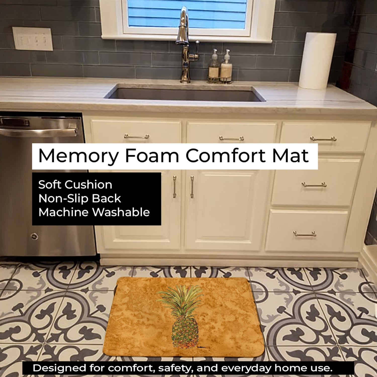 Pineapple Memory Foam Kitchen Mat Machine Washable Anti-Fatigue Cushion Comfort Bath or Kitchen Rug