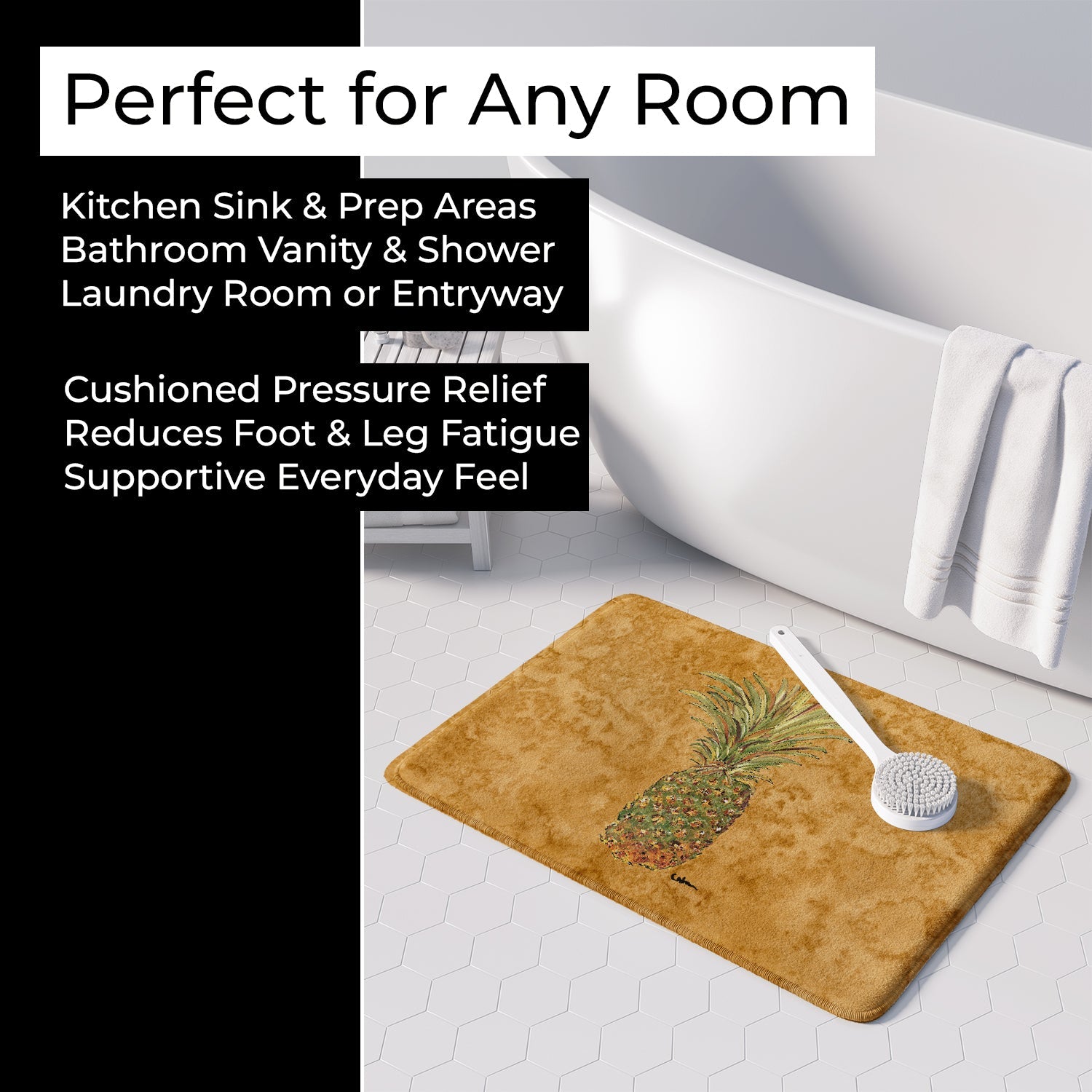 Pineapple Memory Foam Kitchen Mat Machine Washable Anti-Fatigue Cushion Comfort Bath or Kitchen Rug