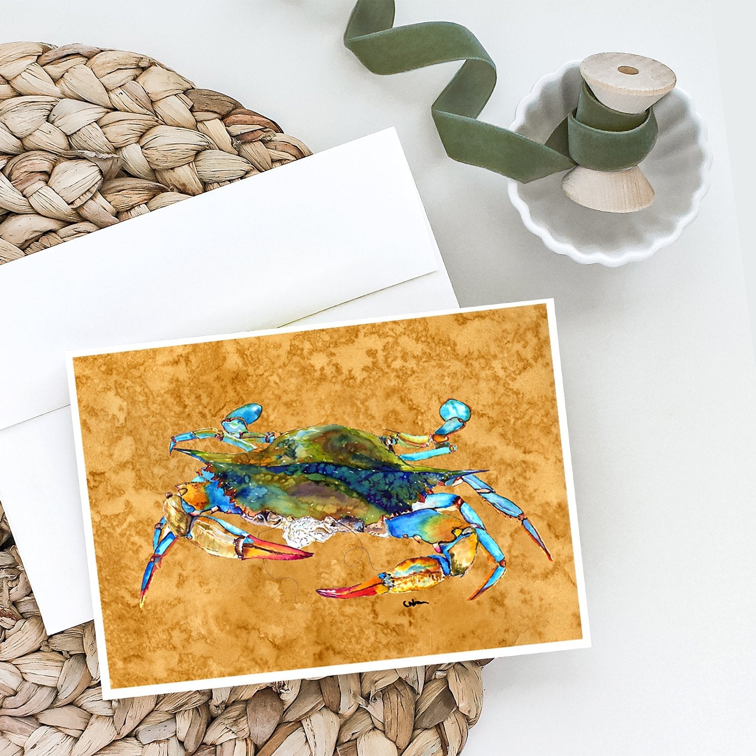 Crab Greeting Cards Pack of 8 Blank Cards with Envelopes Whimsical A7 Size 5x7